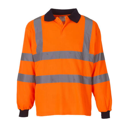 Yoko HVJ310-3M Yoko Hi-Vis Long Sleeve Polo Shirt Hi Vis Orange
