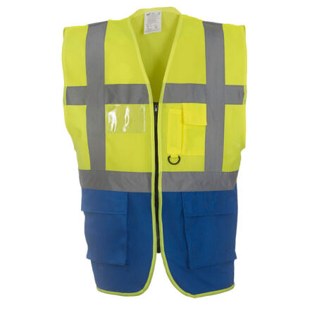 Yoko HVW801 Yoko Hi-Vis Executive Waistcoat Hi Vis Yellow/Royal Blue