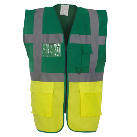 Yoko HVW801 Yoko Hi-Vis Executive Waistcoat Green/Hi Vis Yellow