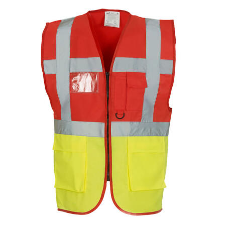 Yoko HVW801 Yoko Hi-Vis Executive Waistcoat Red/Hi Vis Yellow