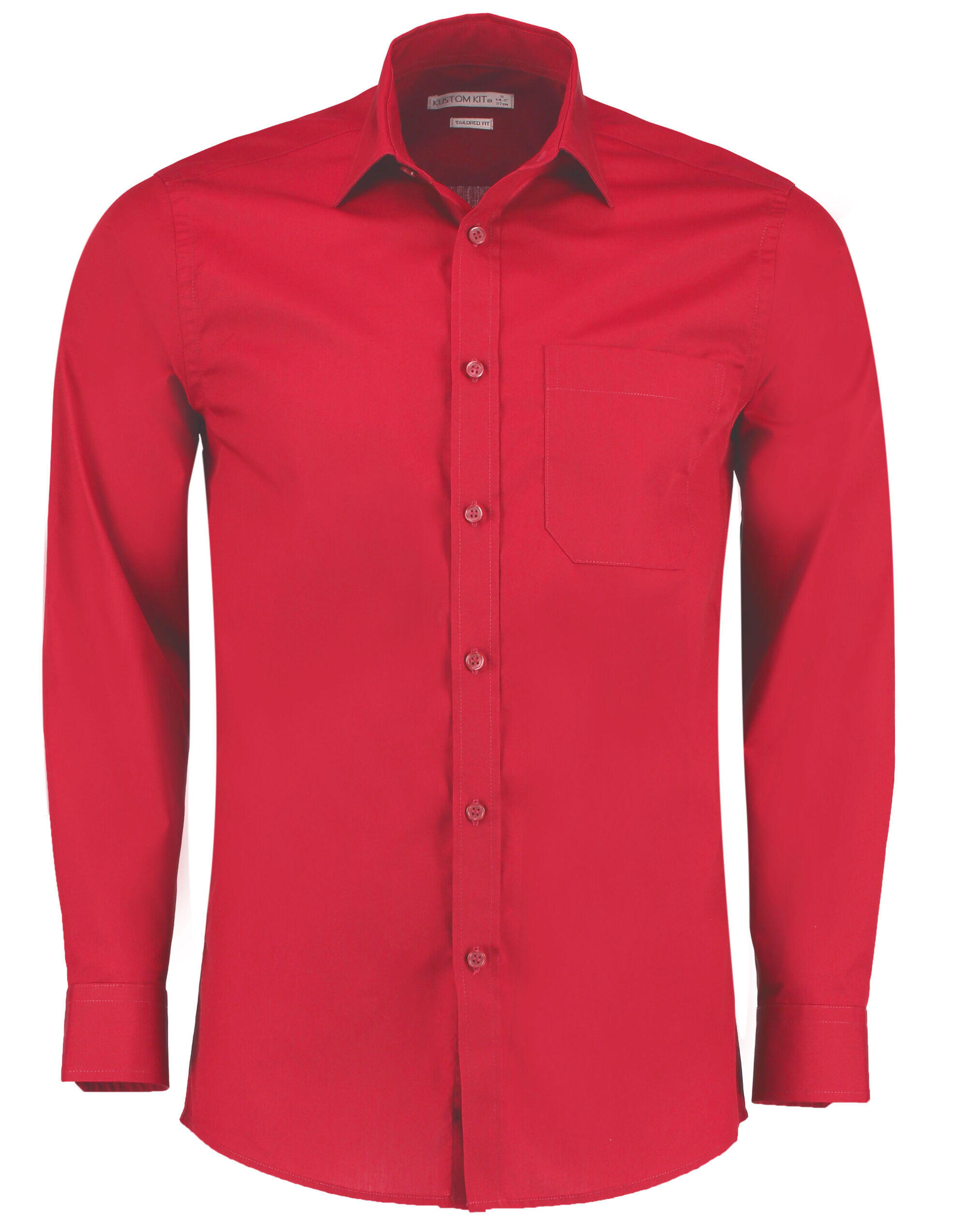 Kustom Kit Red Tailored Fit Long Sleeve Poplin Shirt