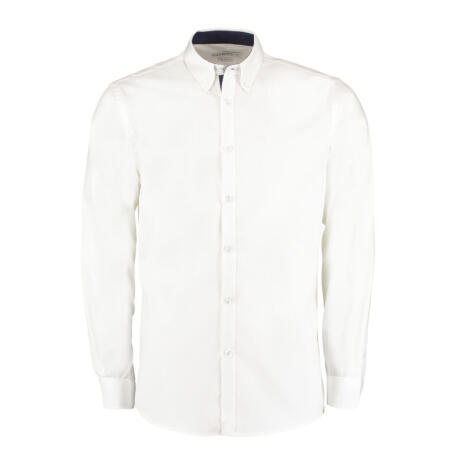Kustom Kit KK190 Kustom Kit Tailored Fit L/S Premium Contrast Oxford White/Navy