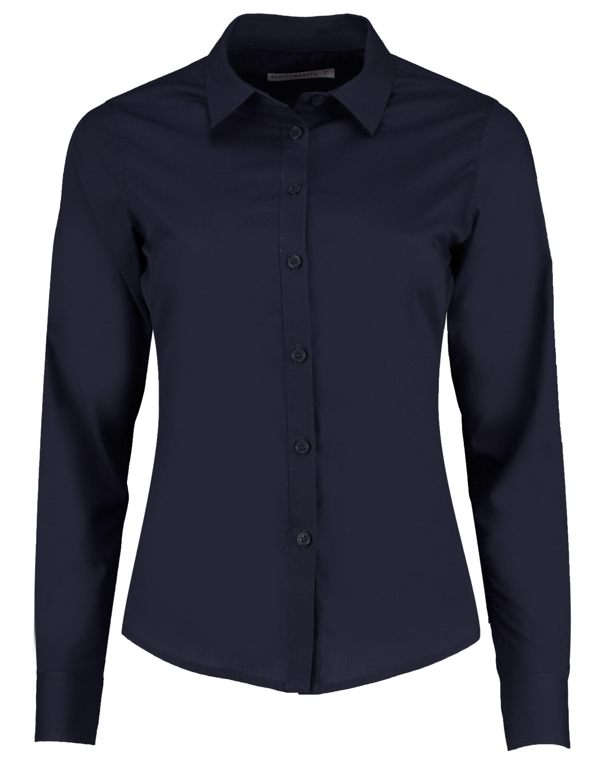Kustom Kit Dark Navy Tailored Long Sleeve Poplin Shirt
