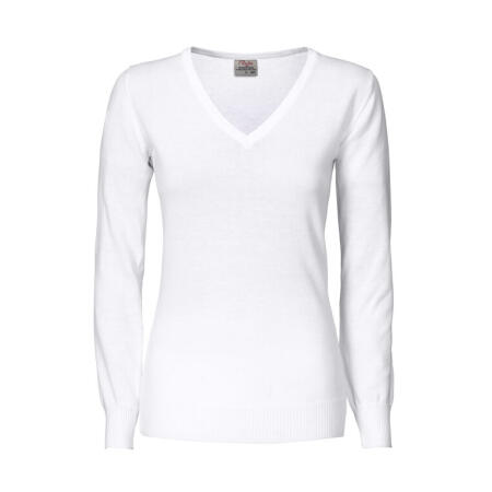 Printer Essentials PE2262502 Printer Essentials Ladies Forehand Knitted V Neck White