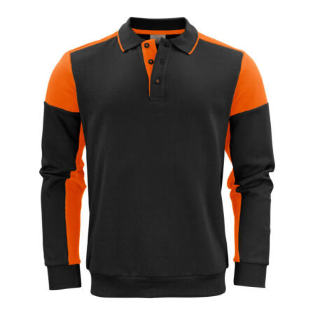 Printer Prime PP2262060 Printer Prime Long Sleeve Polo Sweatshirt Black/Orange