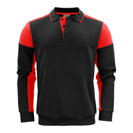 Printer Prime PP2262060 Printer Prime Long Sleeve Polo Sweatshirt Black/Red
