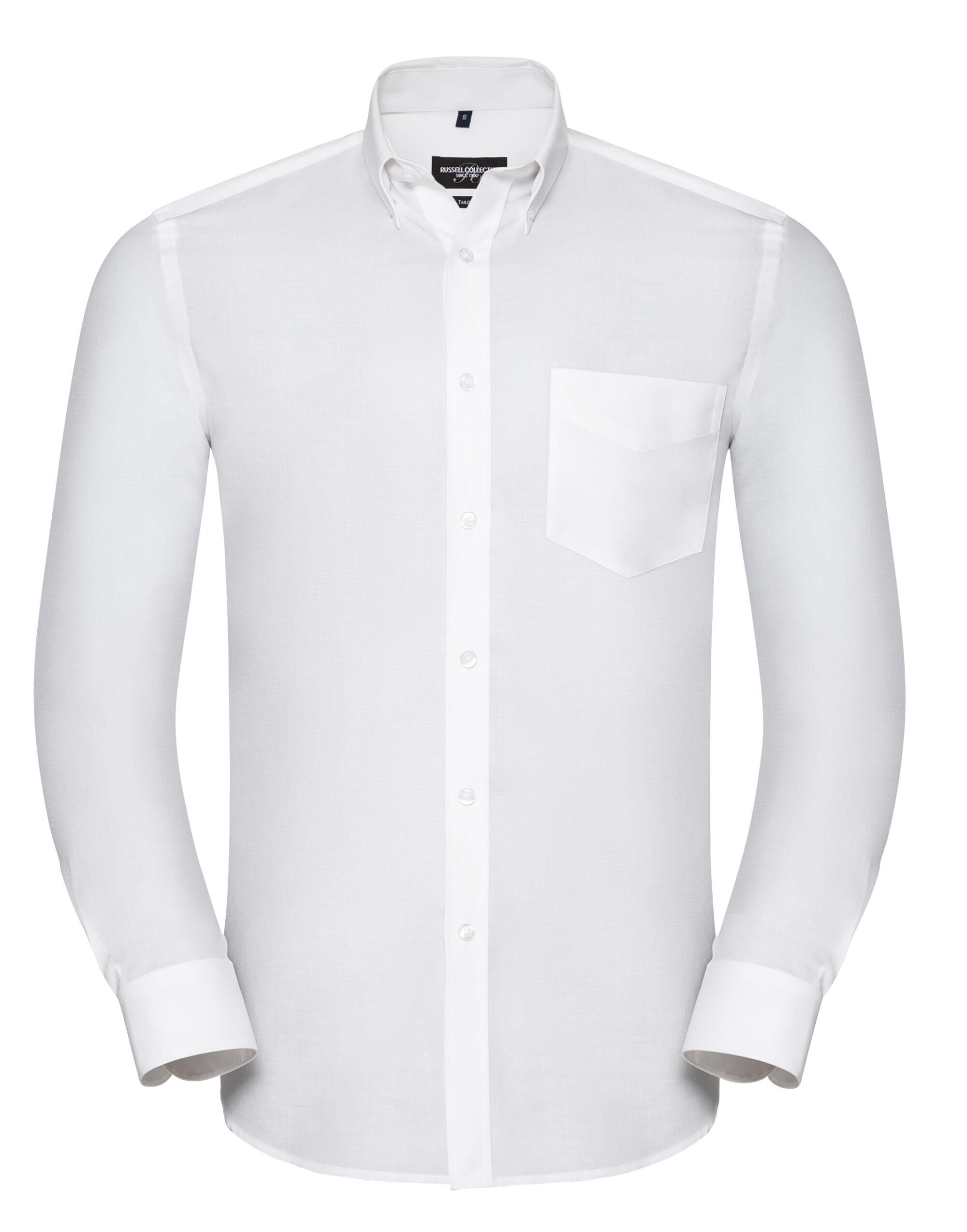 Russell Collection R928MC Men's Long Sleeve Tailored Button-Down Oxford Shirt White