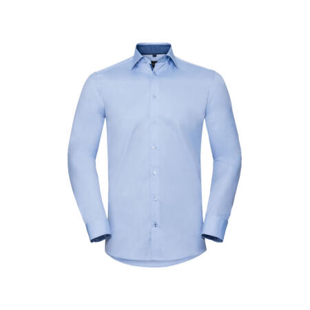 Russell Collection R964MC Russell Collection Men's L/S Herringbone Shirt Light Blue/Mid Blue/Bright Navy