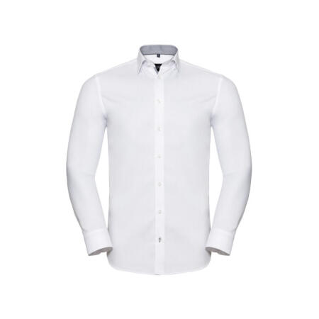 Russell Collection R964MC Russell Collection Men's L/S Herringbone Shirt White/Silver/Convoy Grey