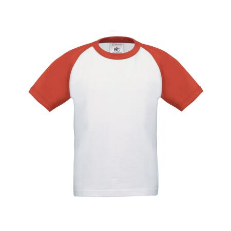 B&C White/Red Kids Short Sleeve Baseball Tee