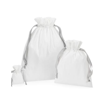 Westford Mill W121 Westford Mill Cotton Bag with Ribbon Cord Soft White/ Light Grey
