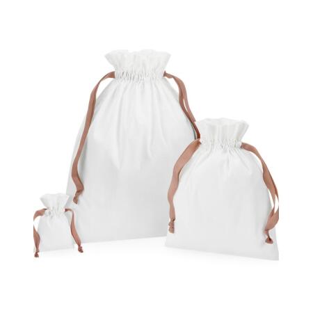 Westford Mill W121 Westford Mill Cotton Bag with Ribbon Cord Soft White/ Rose Gold