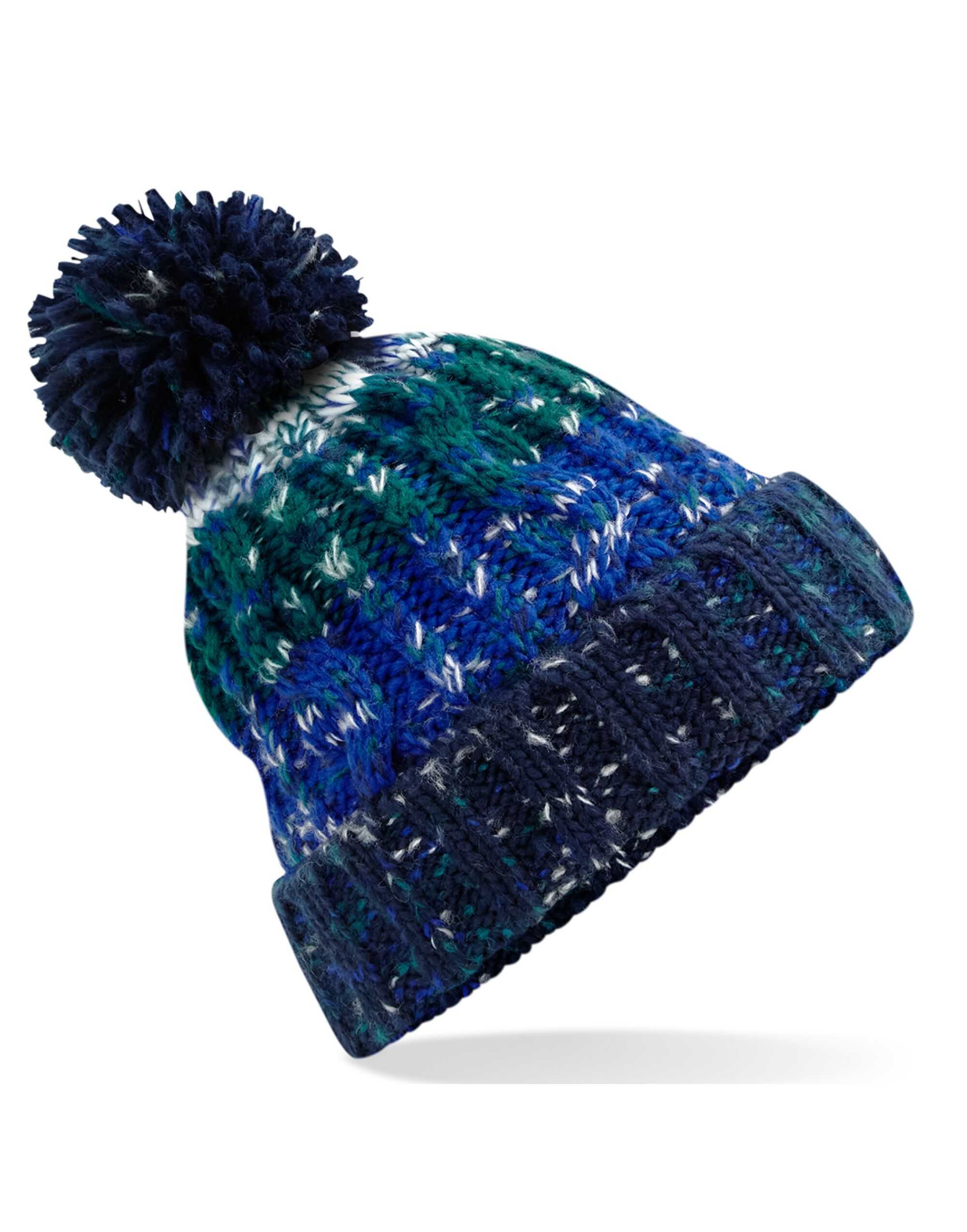 B486 Corkscrew Pom Pom Beanie Alpine Blues