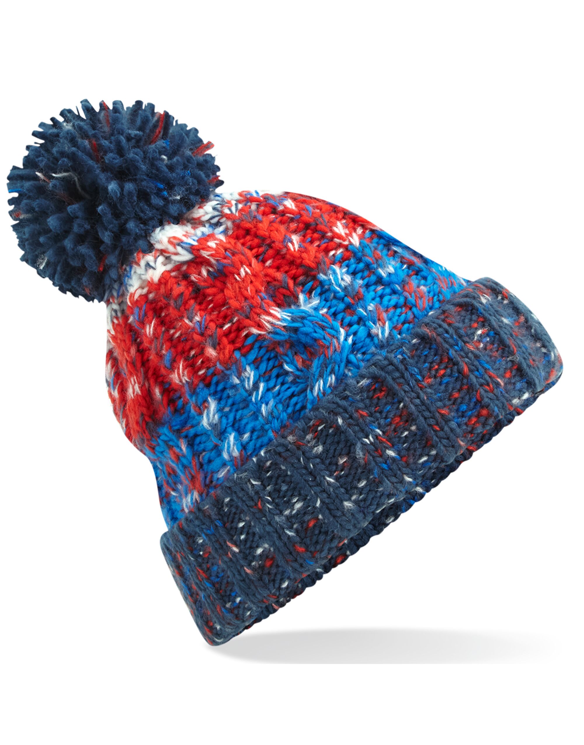B486 Corkscrew Pom Pom Beanie Chilli Blues