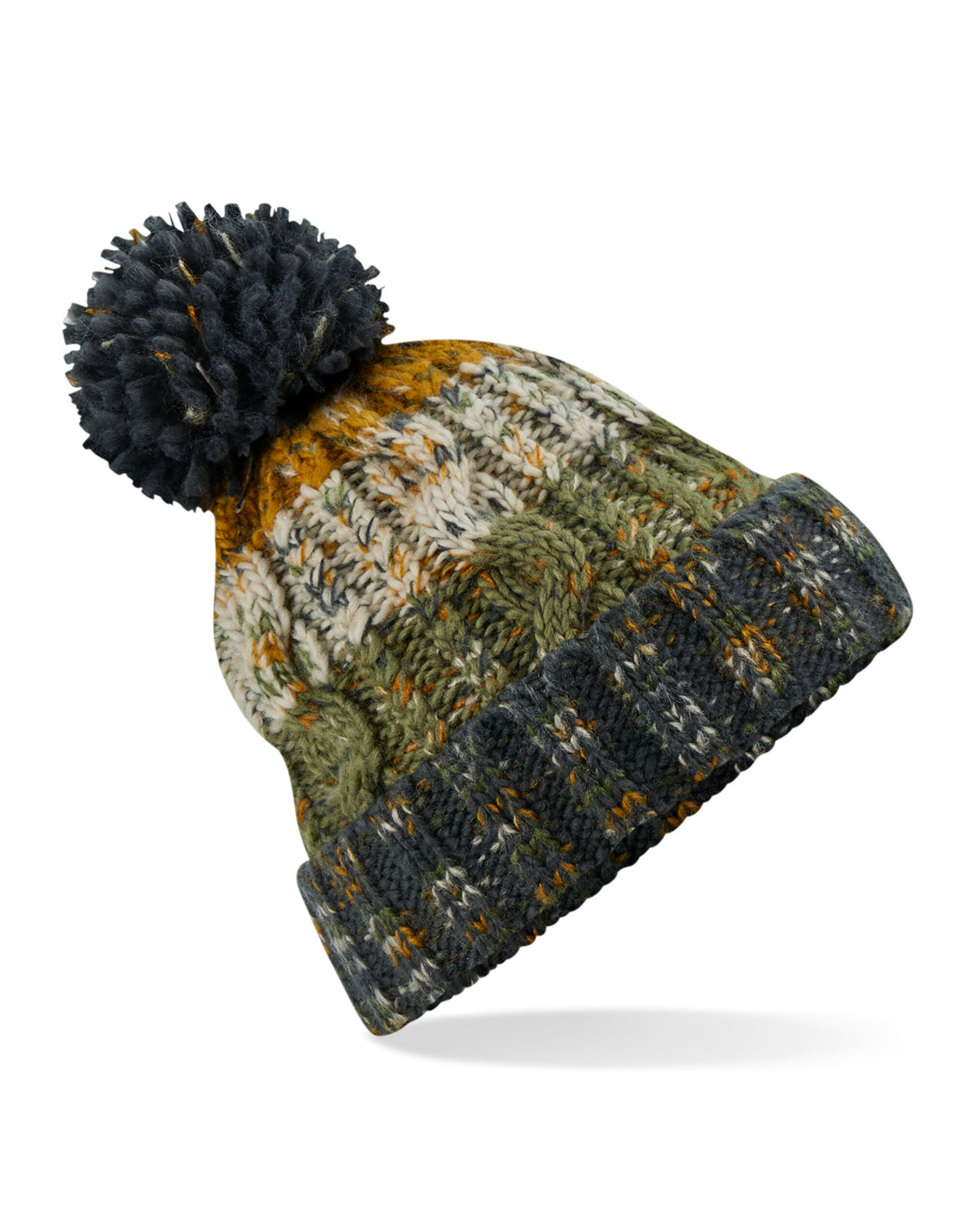 B486 Corkscrew Pom Pom Beanie Autumn Moss