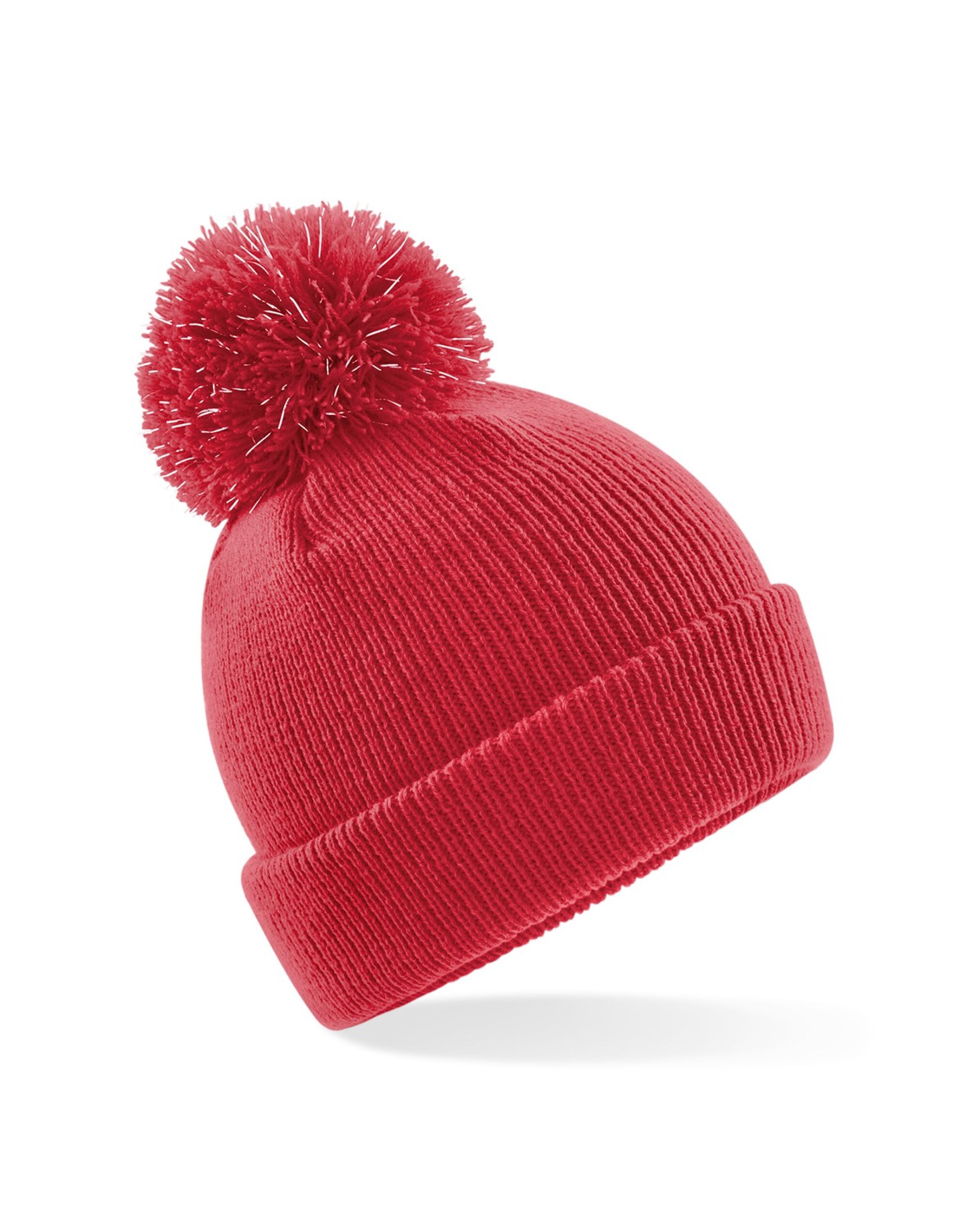 B406B Junior Reflective Bobble Beanie Bright Red