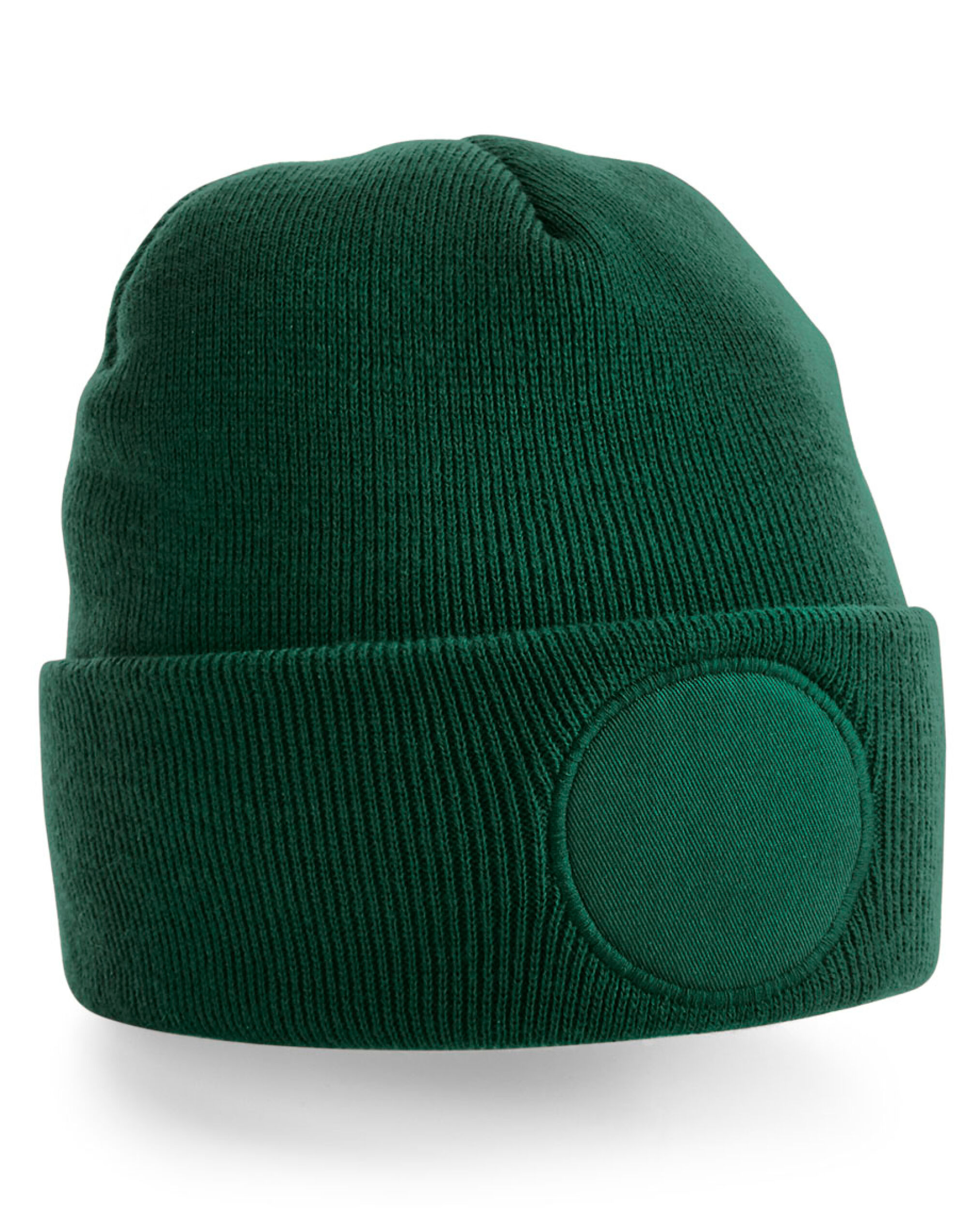B446 Circular Patch Beanie Bottle Green