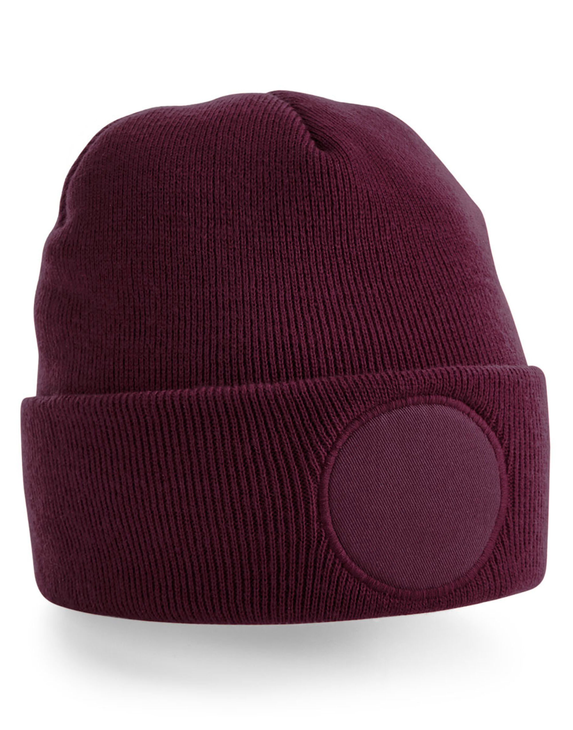 B446 Circular Patch Beanie Burgundy