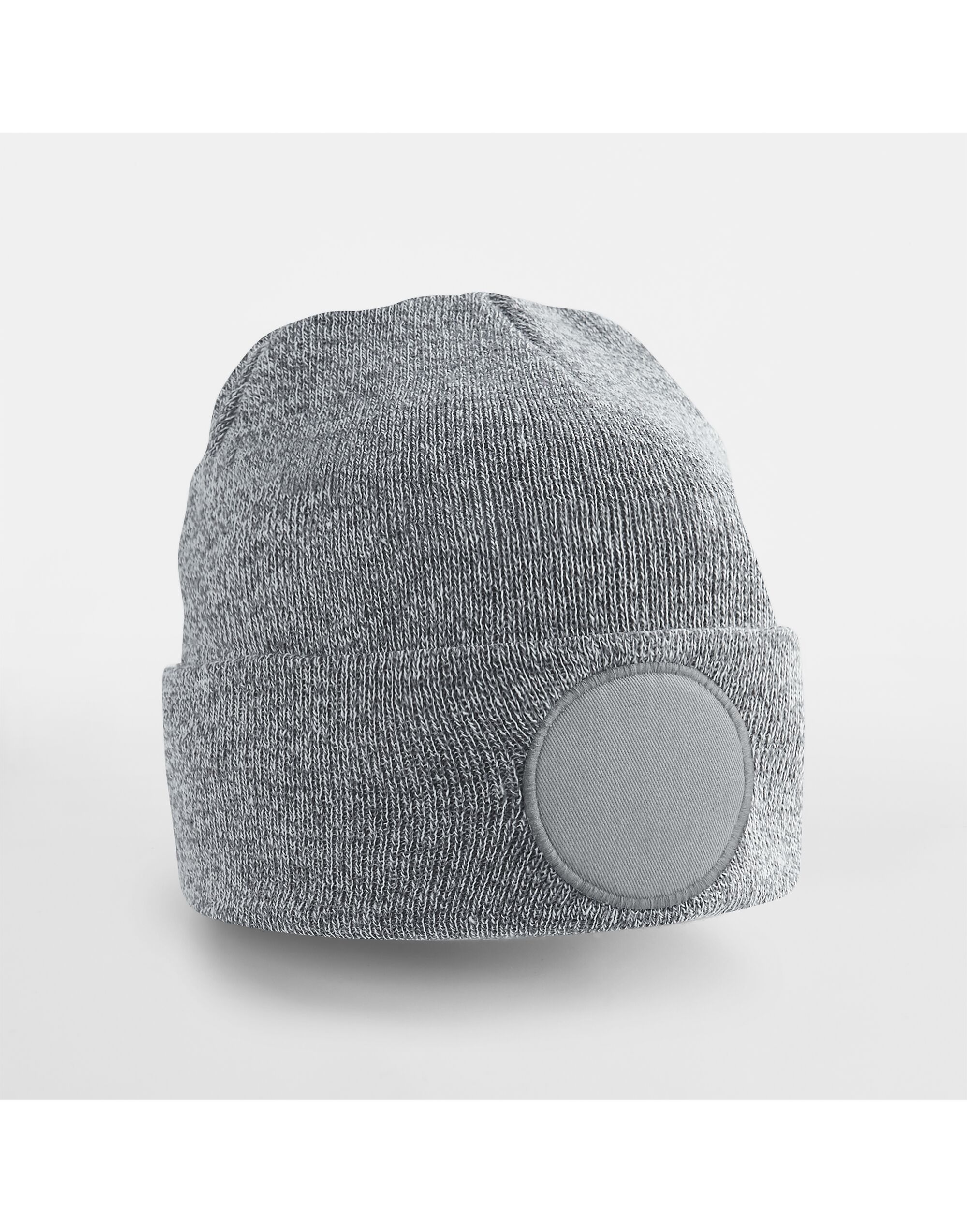 B446 Circular Patch Beanie Heather Grey