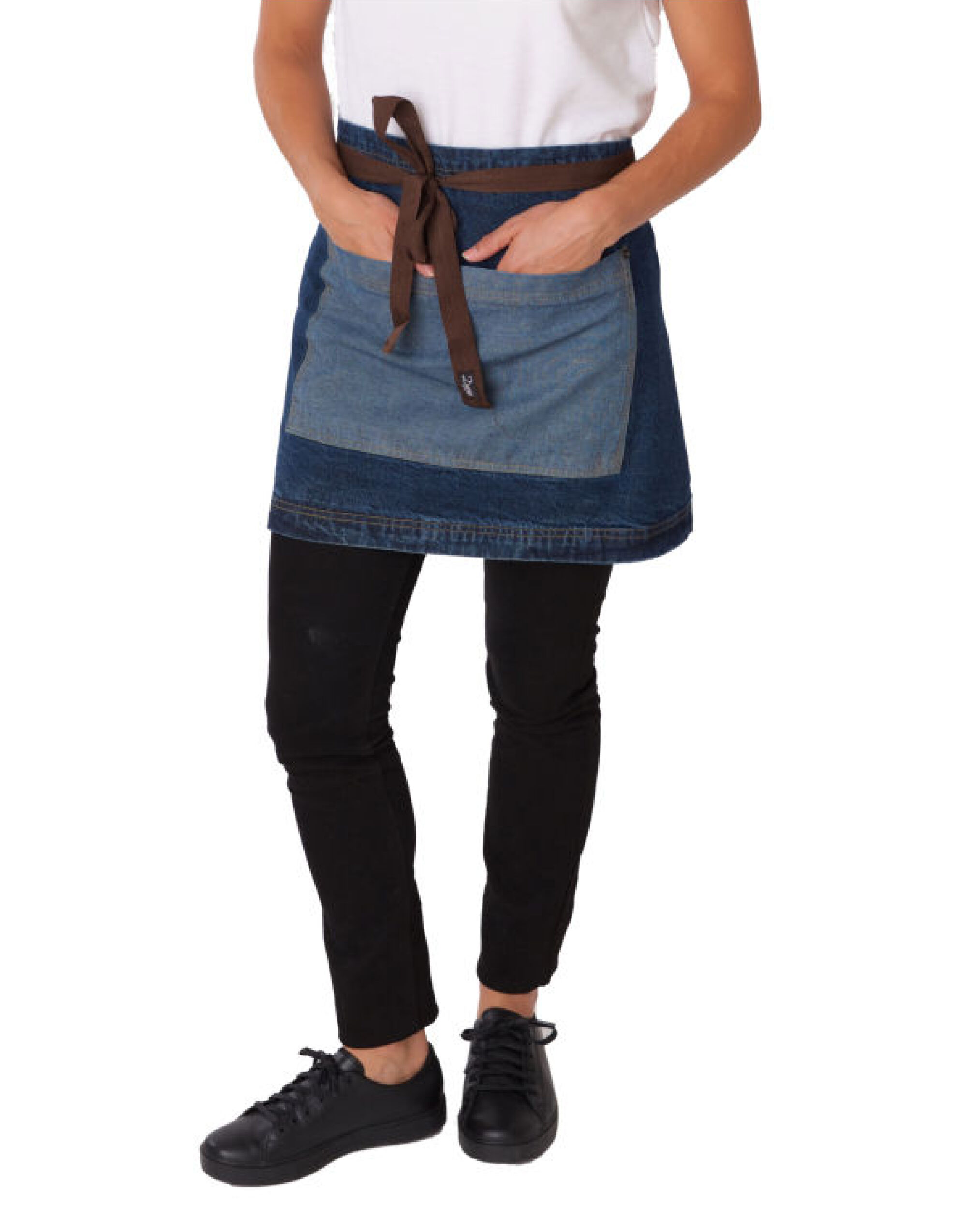 DP103B Denim Waist Apron with Contrasting Pocket Dark Blue Denim