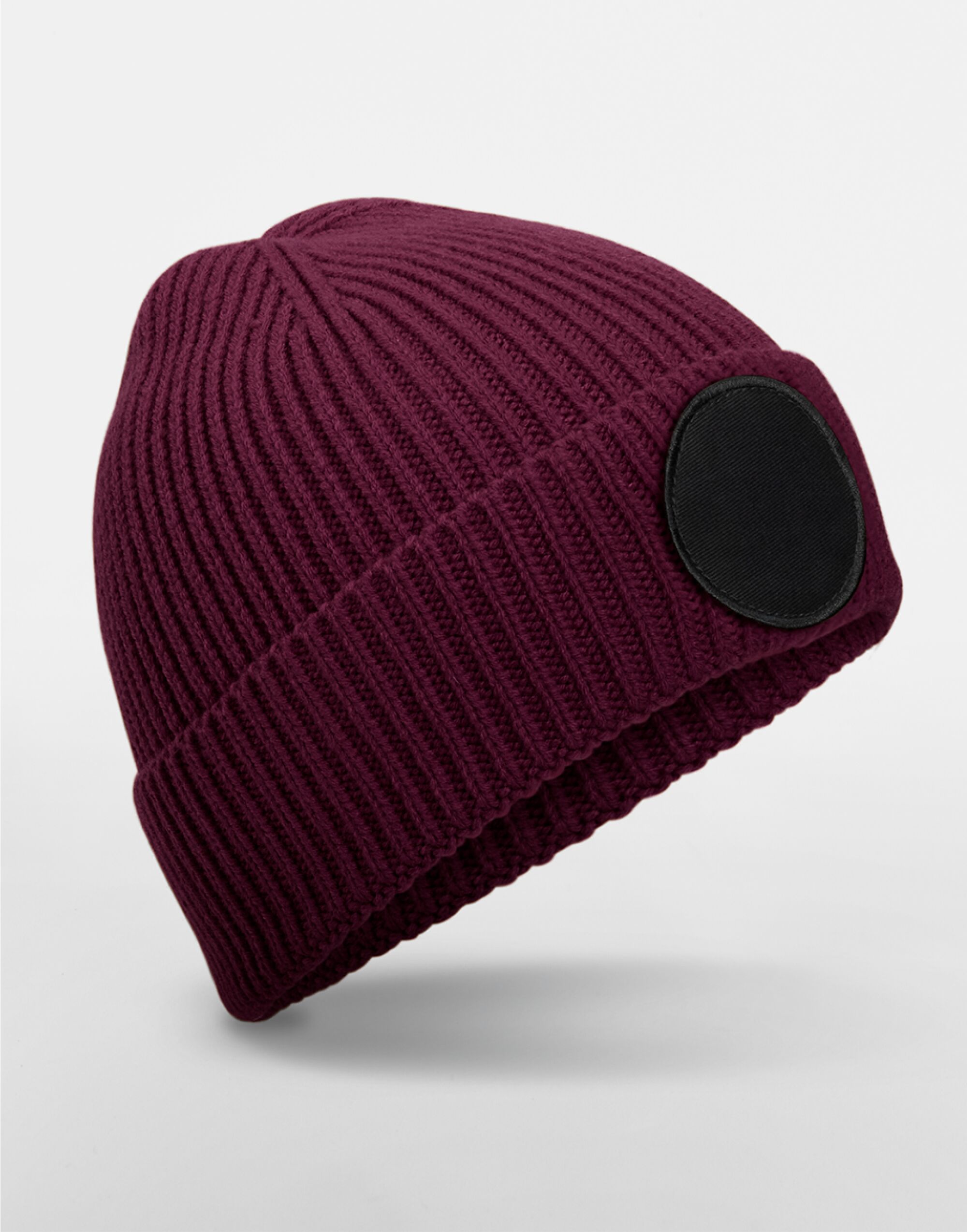 B332R Circular Fashion Patch Beanie Burgundy/Black