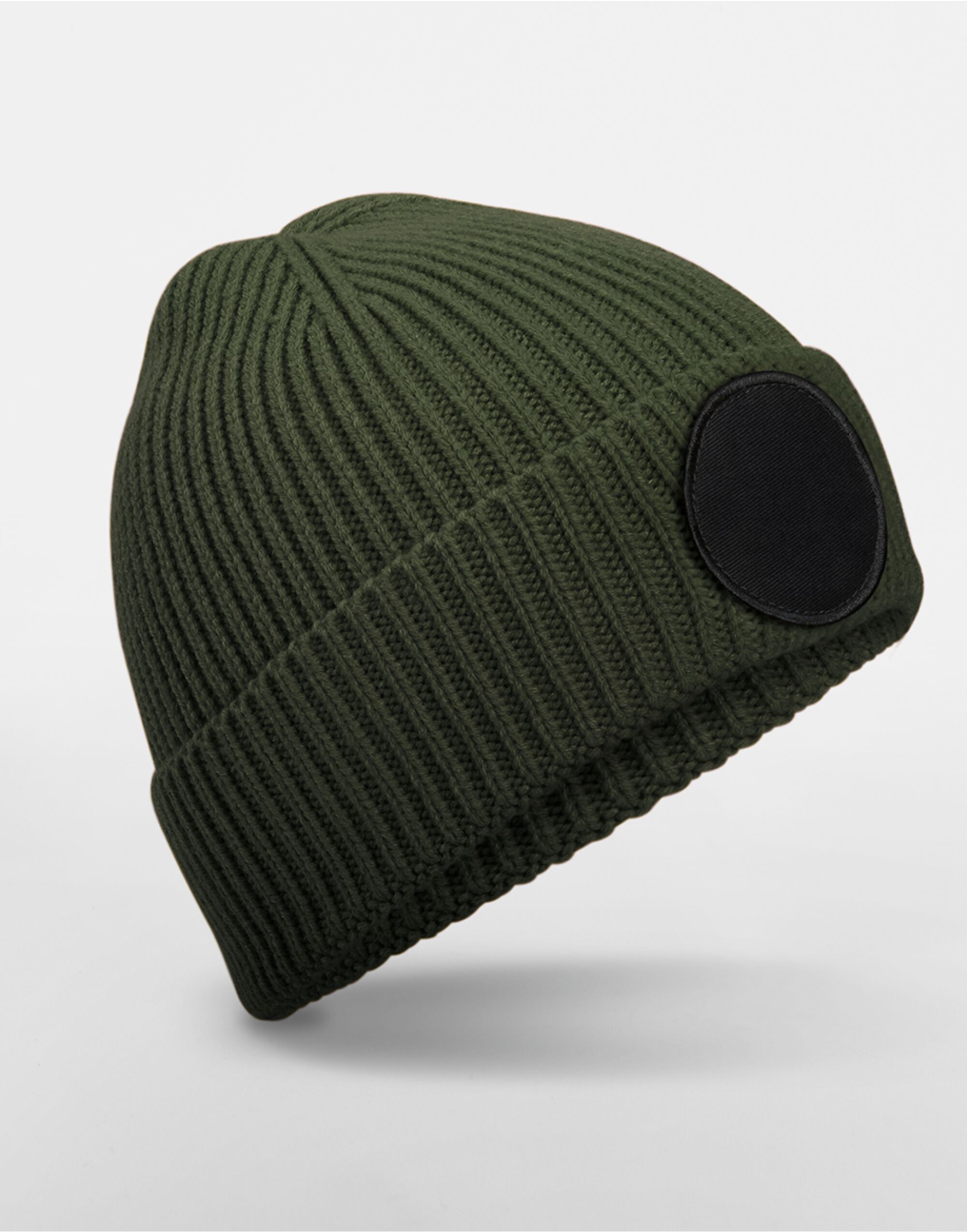 B332R Circular Fashion Patch Beanie Olive Green/Black