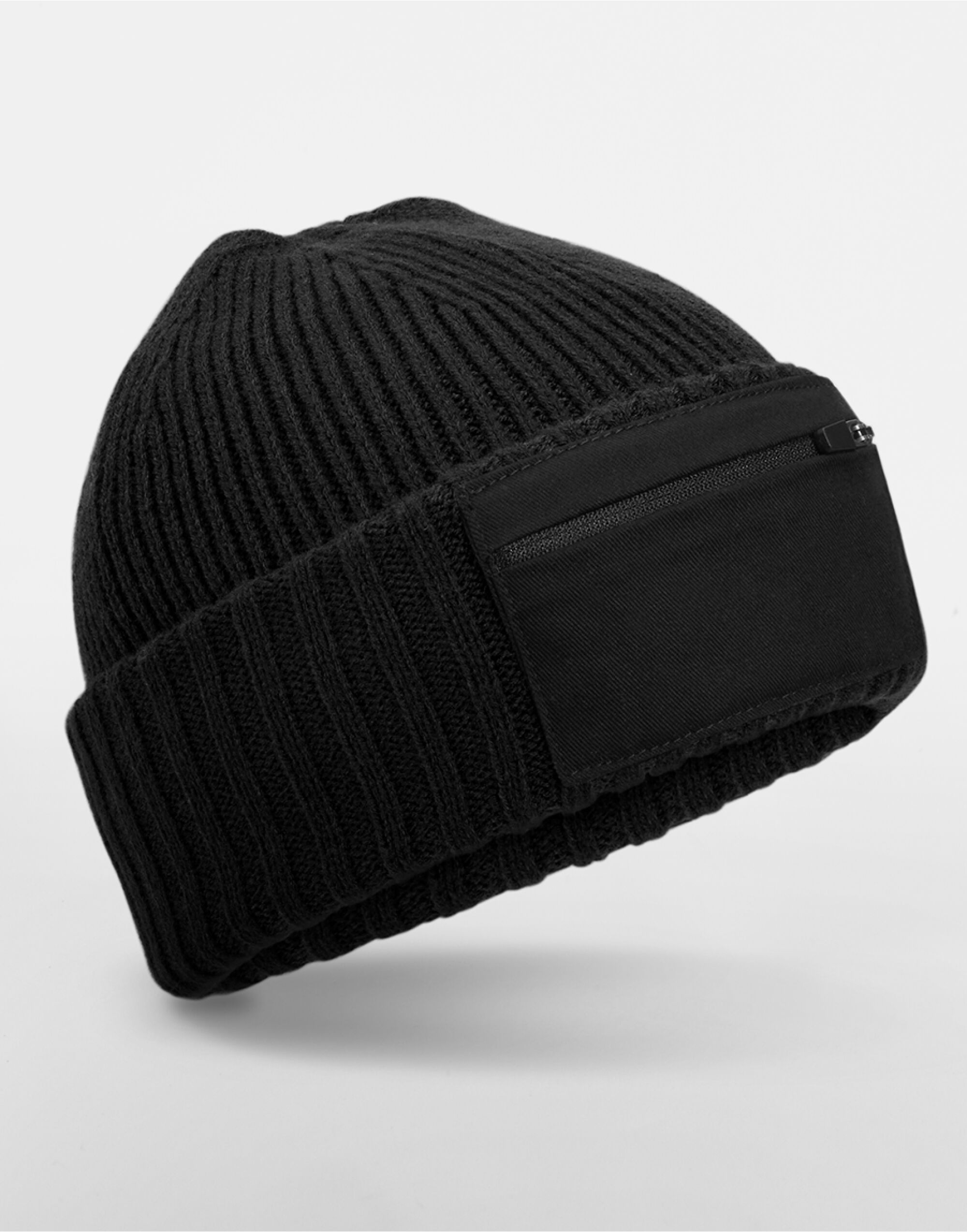 B334R Zip Patch Beanie Black