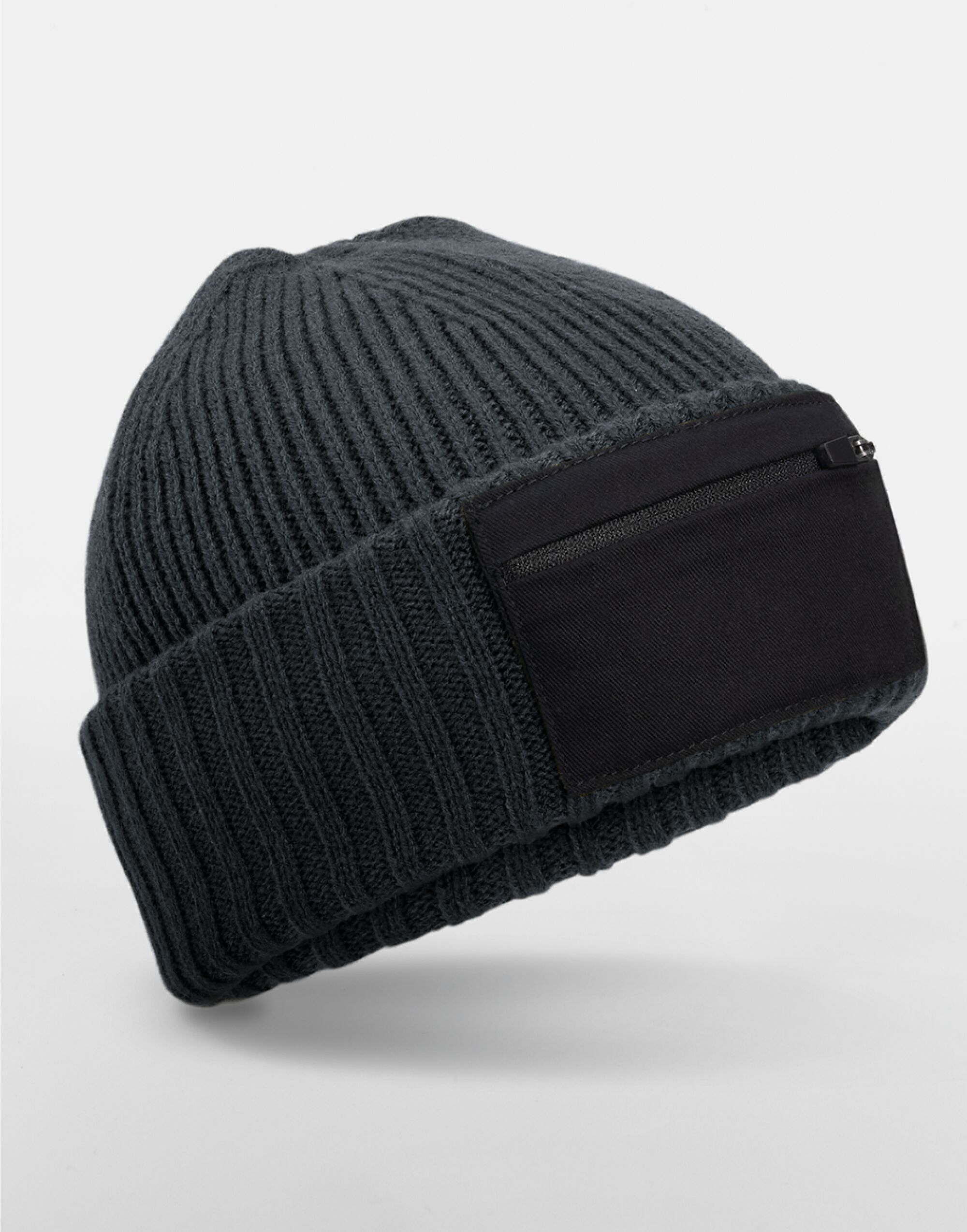 B334R Zip Patch Beanie Graphite Grey/Black