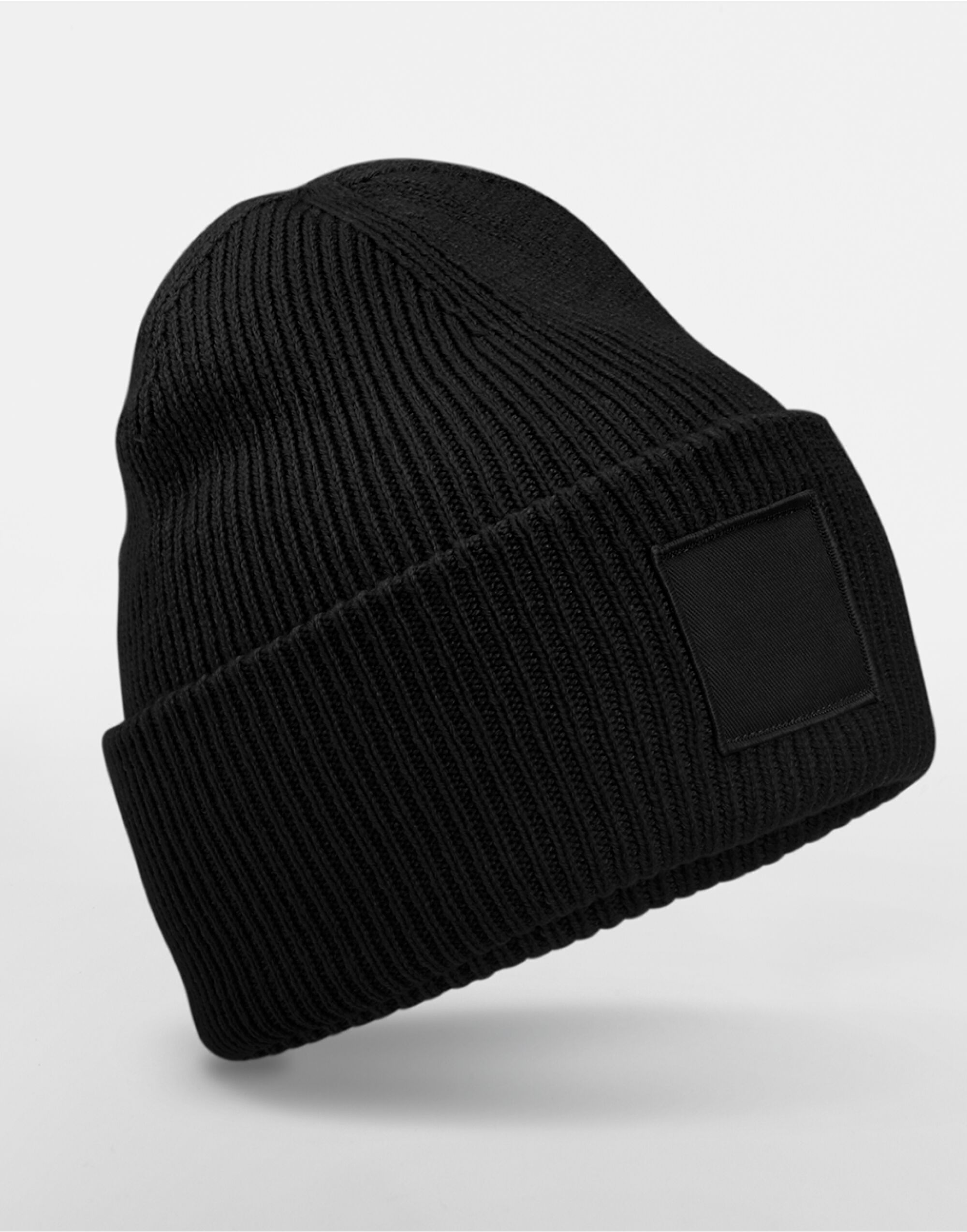 B336R Deep Cuffed Tonal Patch Beanie Black