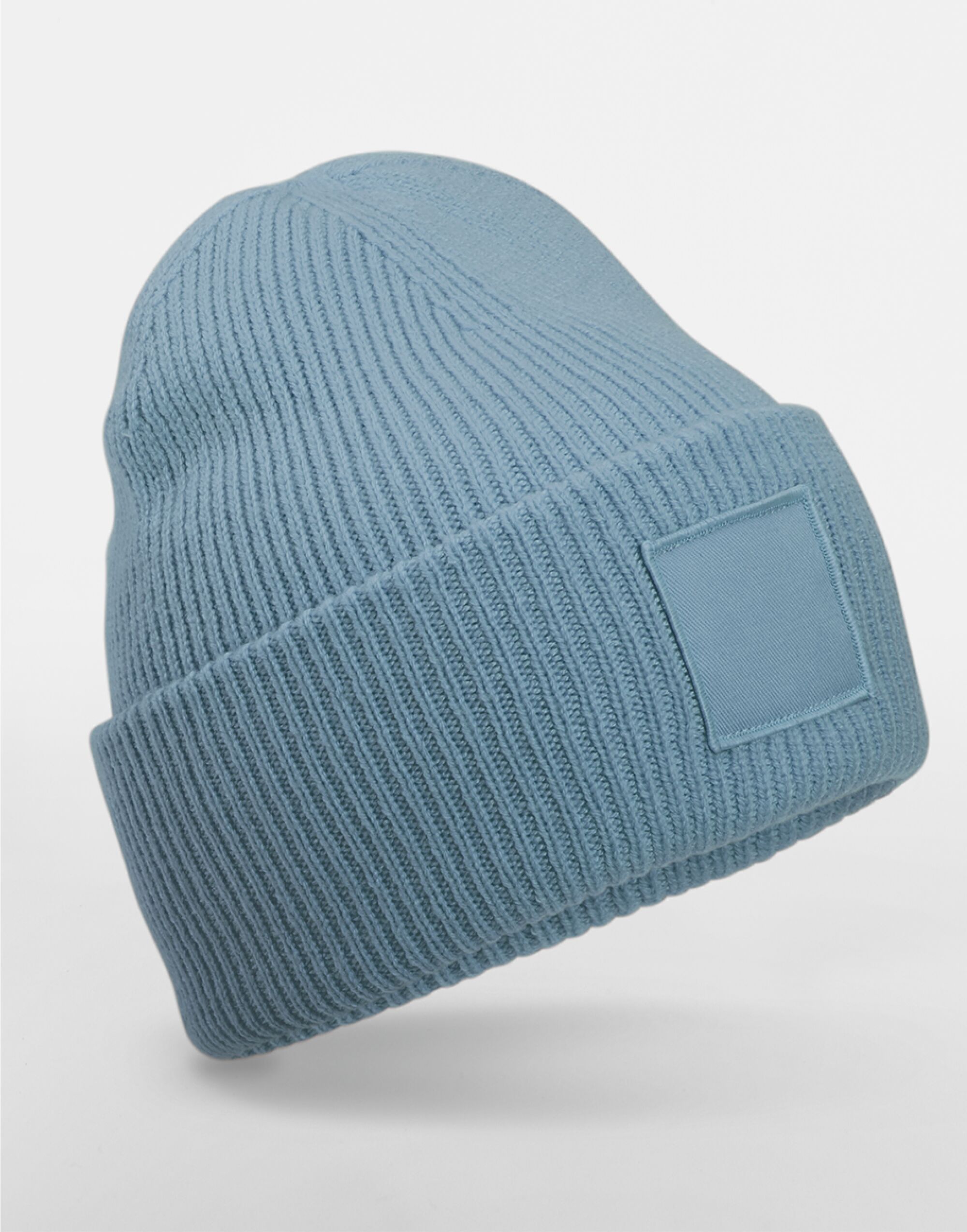 B336R Deep Cuffed Tonal Patch Beanie Dusty Blue