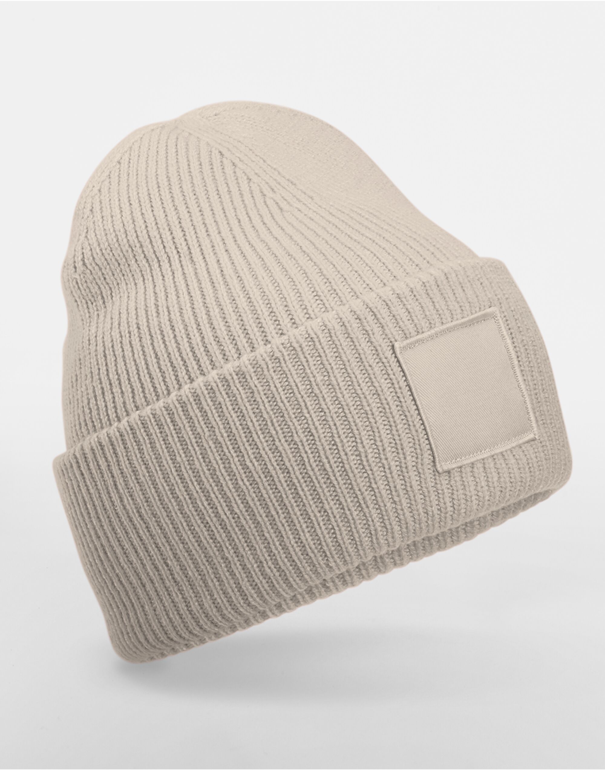 B336R Deep Cuffed Tonal Patch Beanie Natural Stone