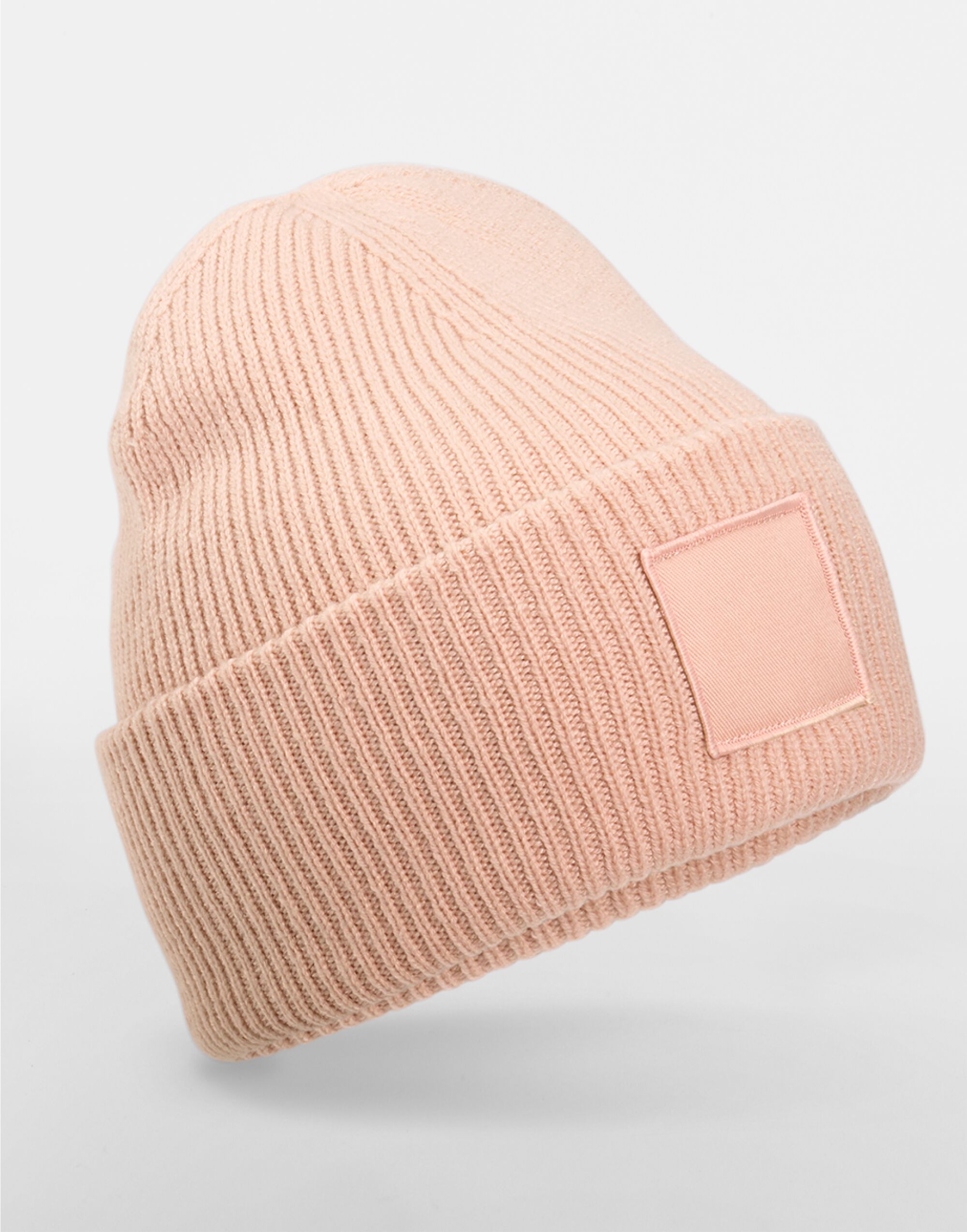 B336R Deep Cuffed Tonal Patch Beanie Peach