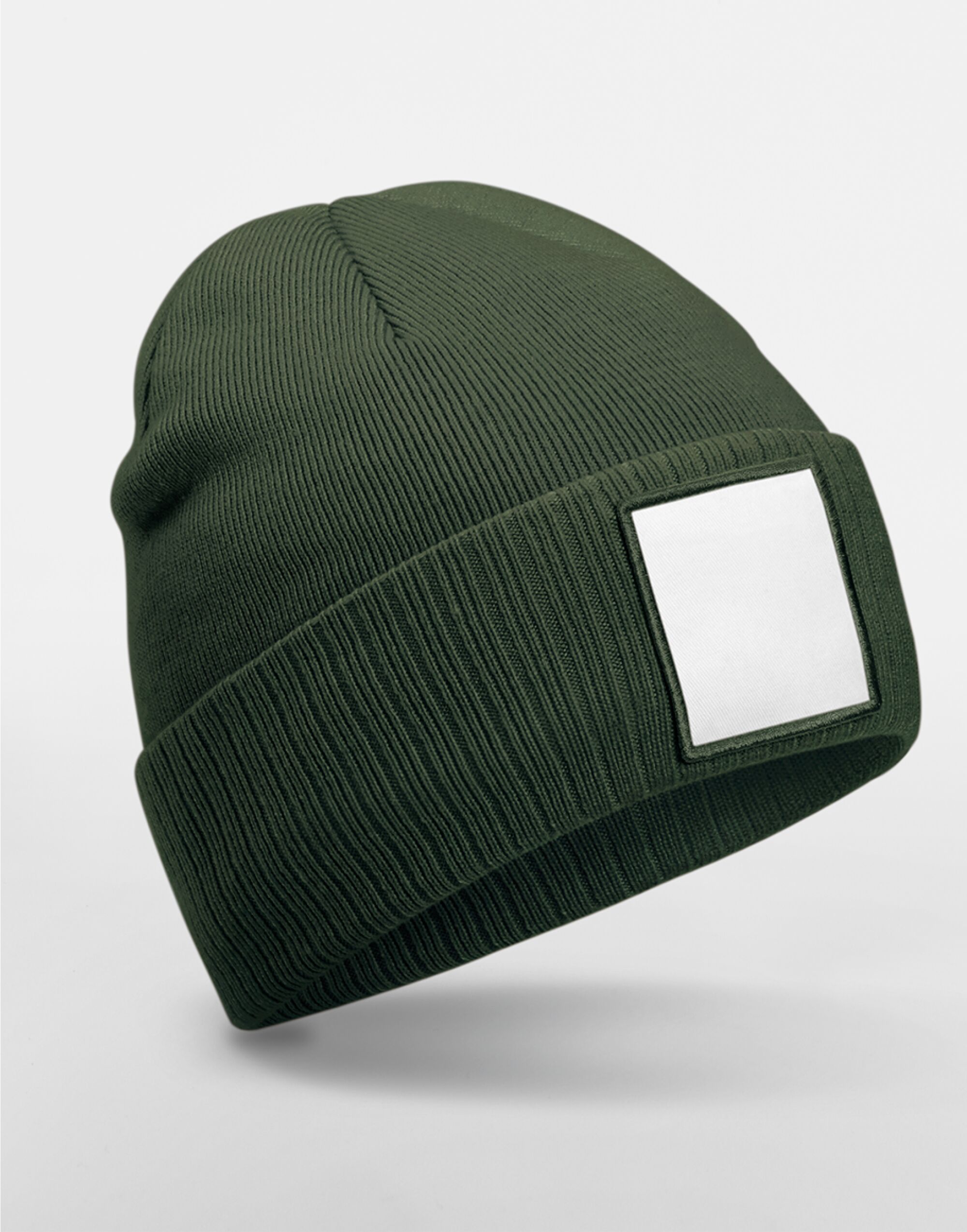 B337R Appliqué Patch Beanie Olive Green/White