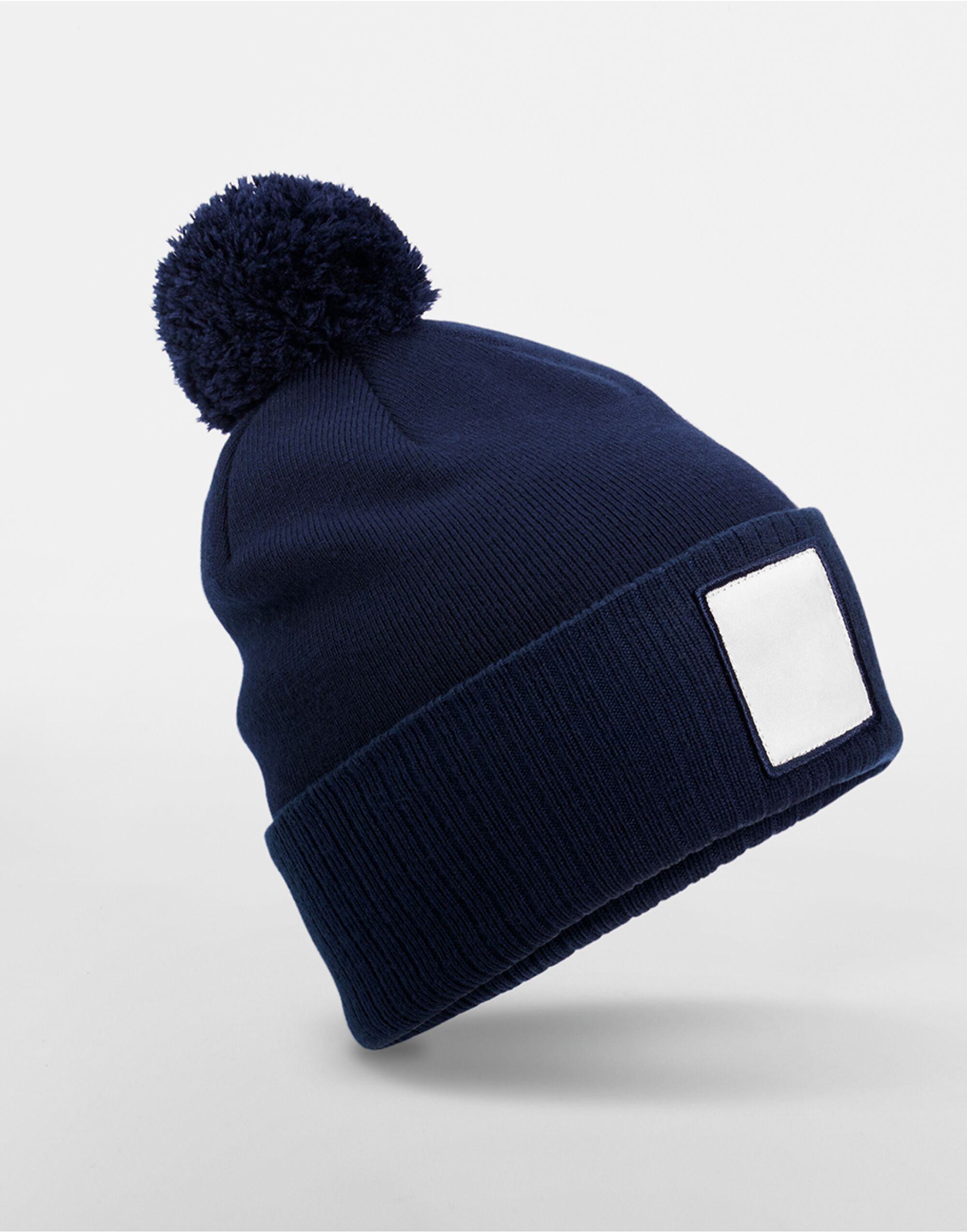 B338R Appliqué Patch Pom Beanie Oxford Navy/White