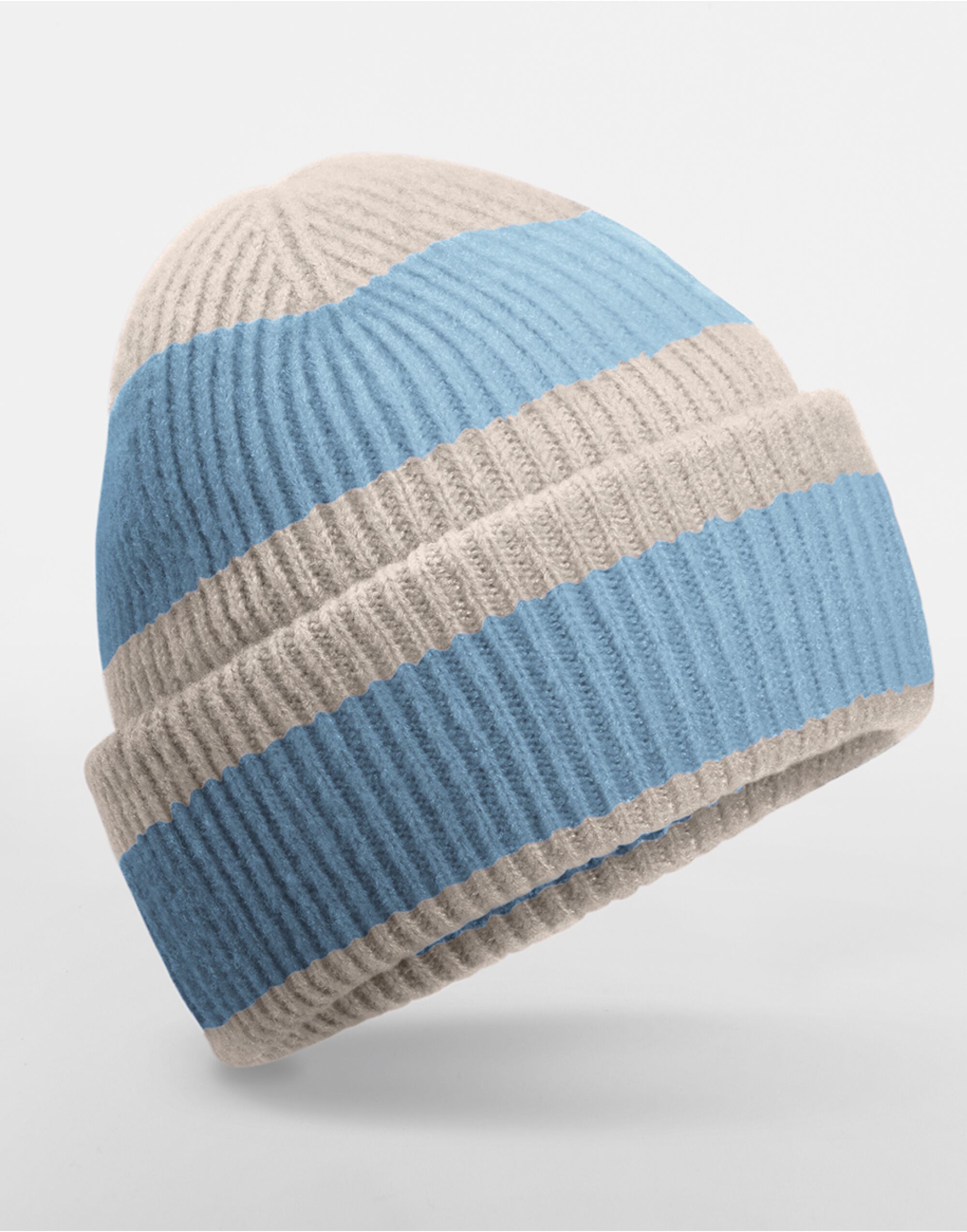 B391R Colour Block Beanie Natural Stone/Dusty Blue