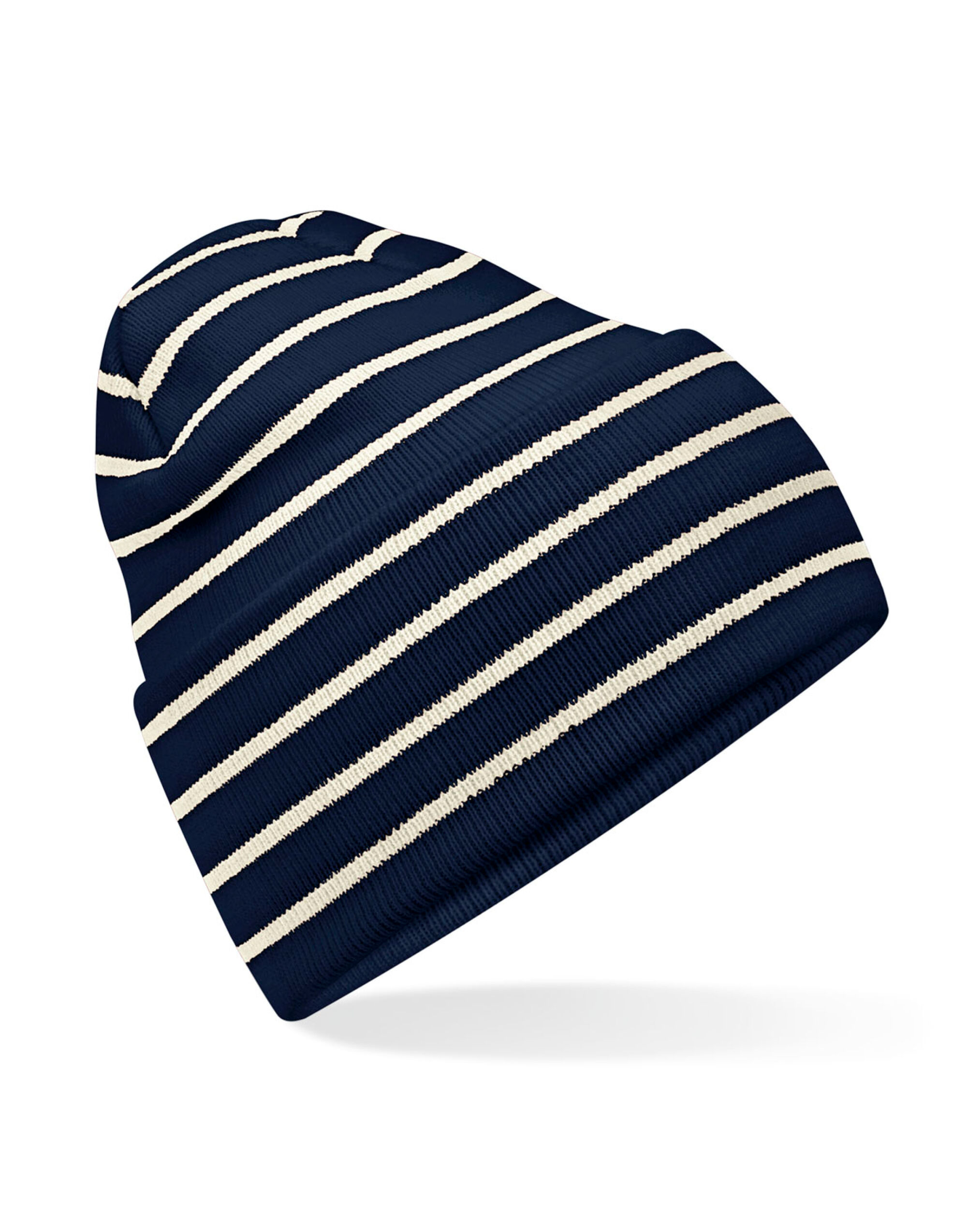 B39R Original Deep Cuffed Striped Beanie French Navy/Soft White