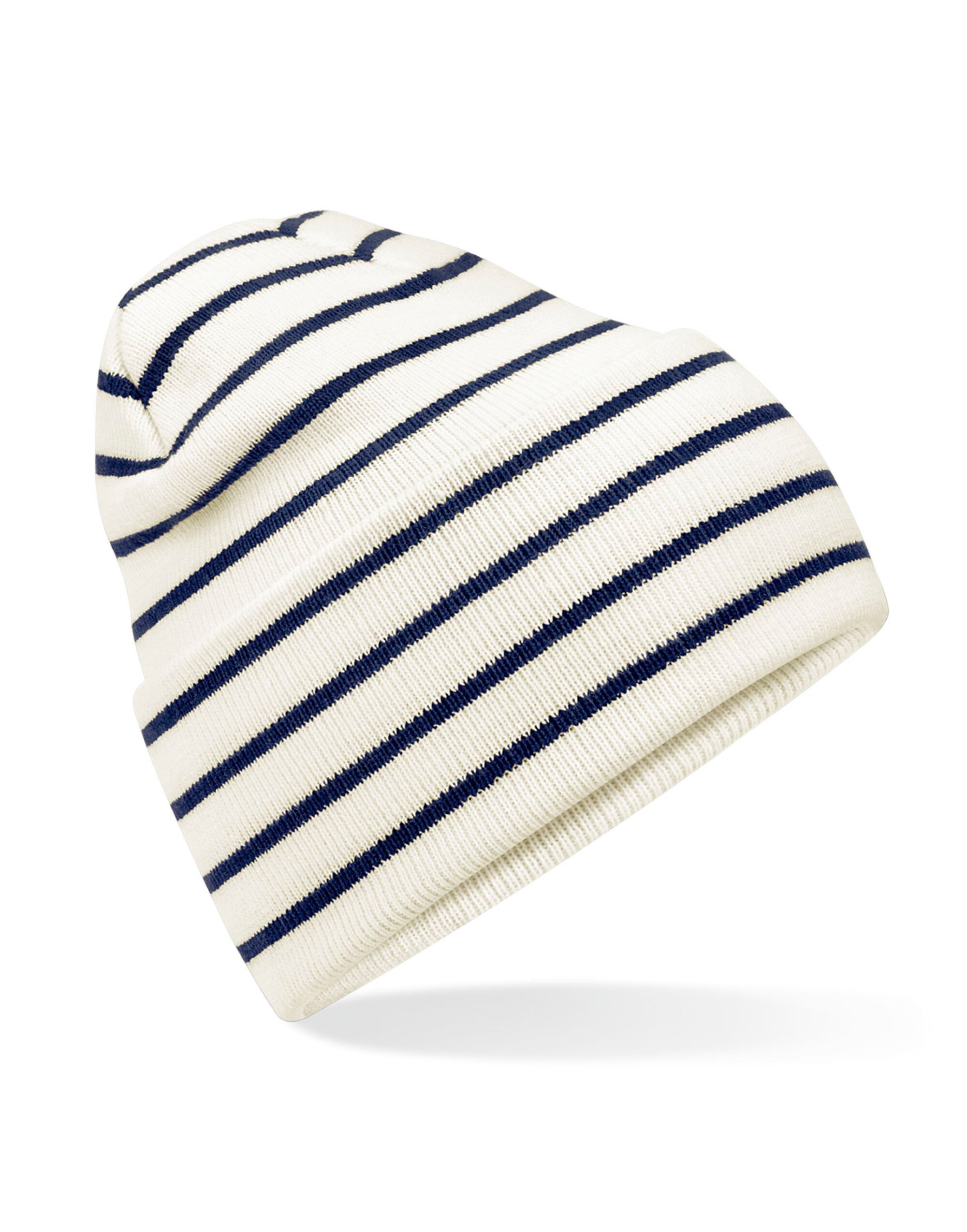 B39R Original Deep Cuffed Striped Beanie Soft White/French Navy