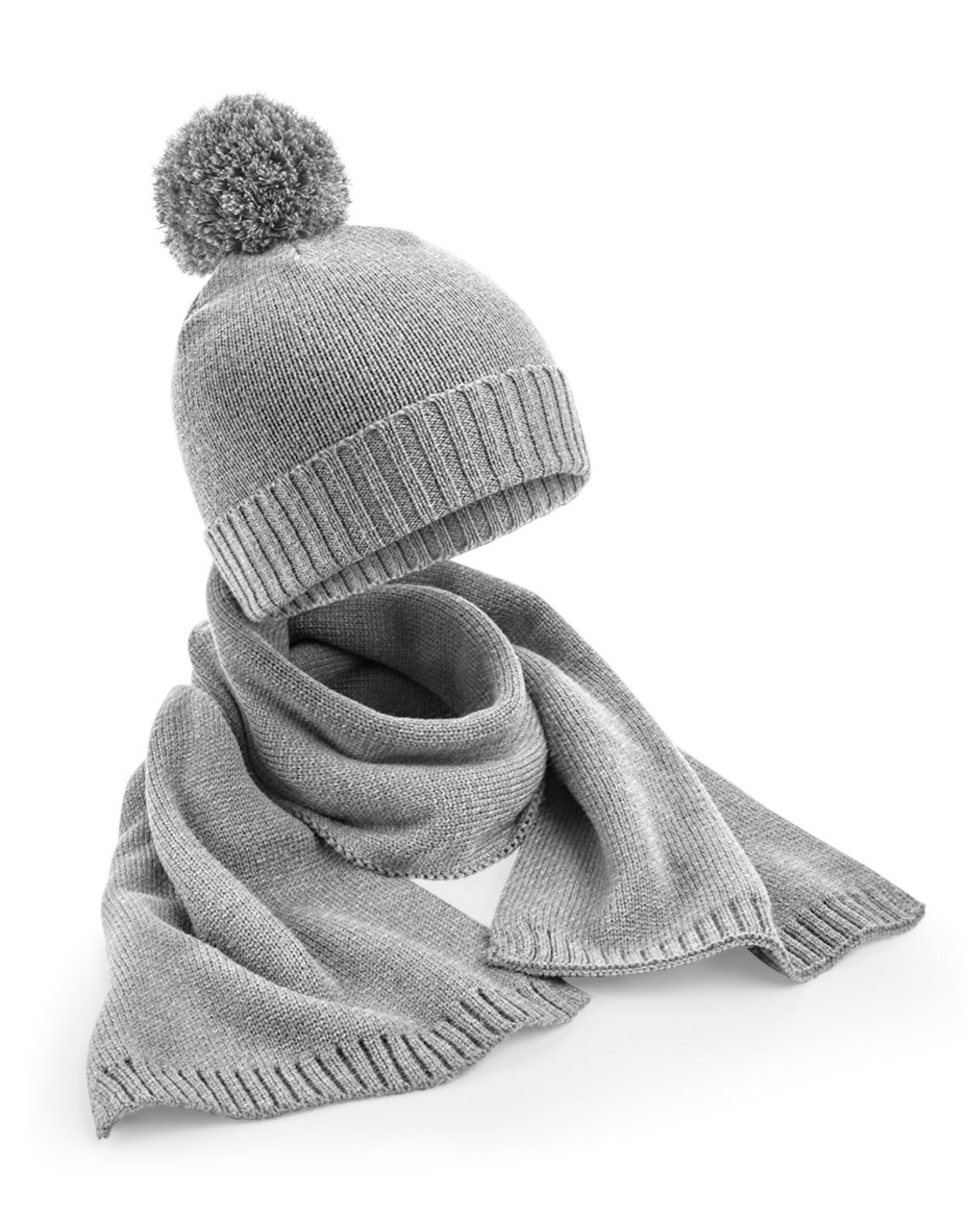 B401 Knitted Scarf & Beanie Gift Set Light Grey Fleck