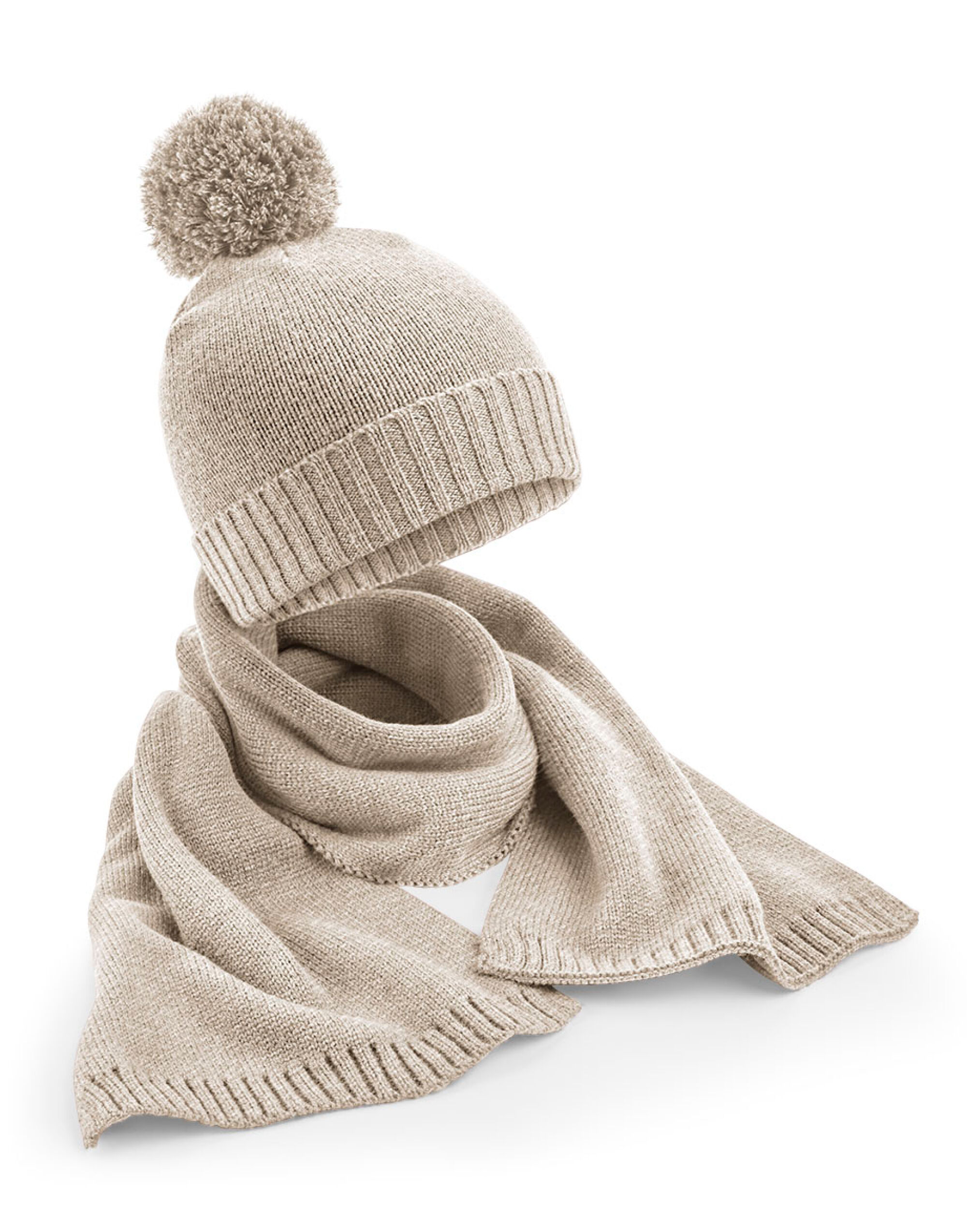 B401 Knitted Scarf & Beanie Gift Set Oatmeal Fleck