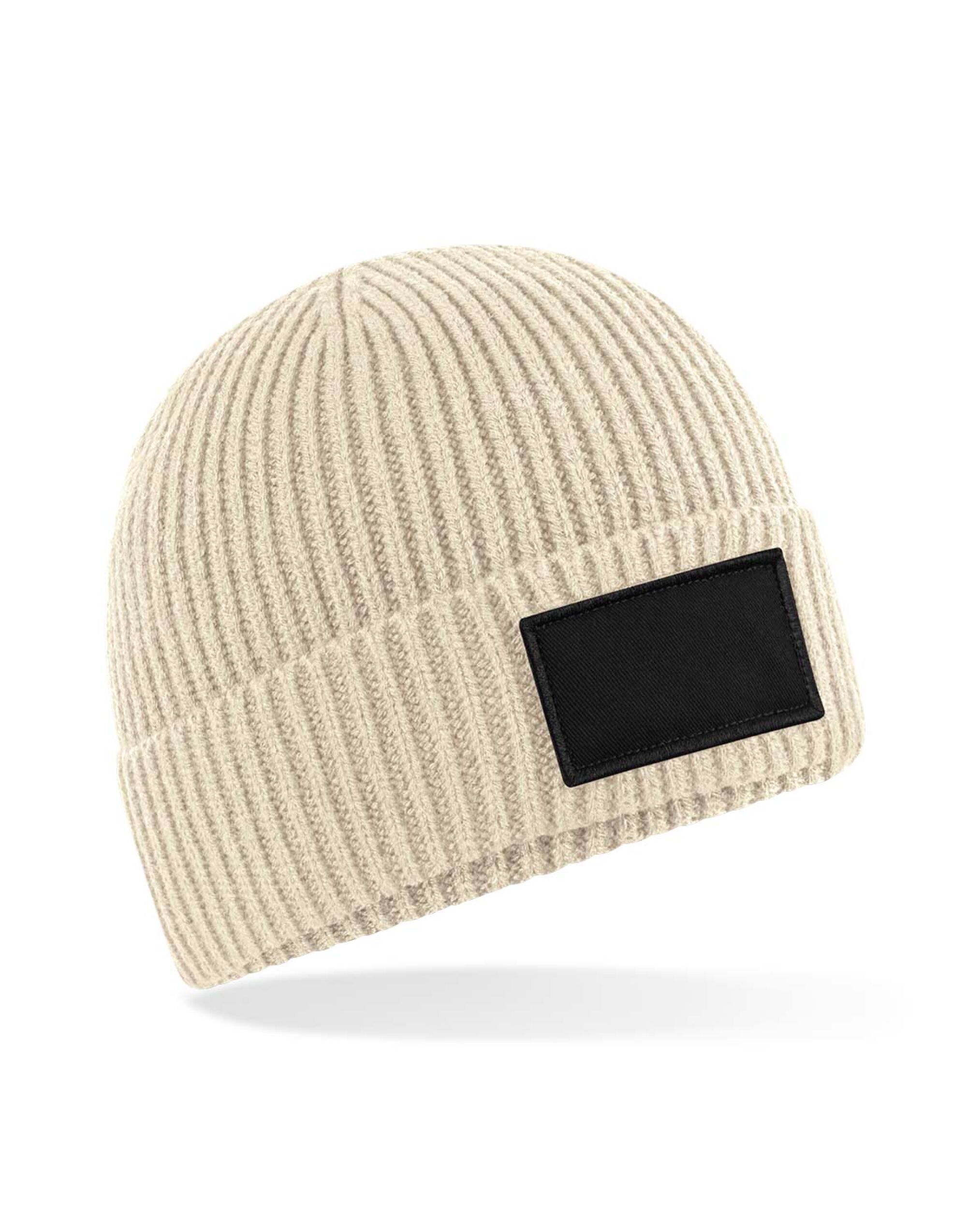 B442R Fashion Patch Beanie Oatmeal/ Black