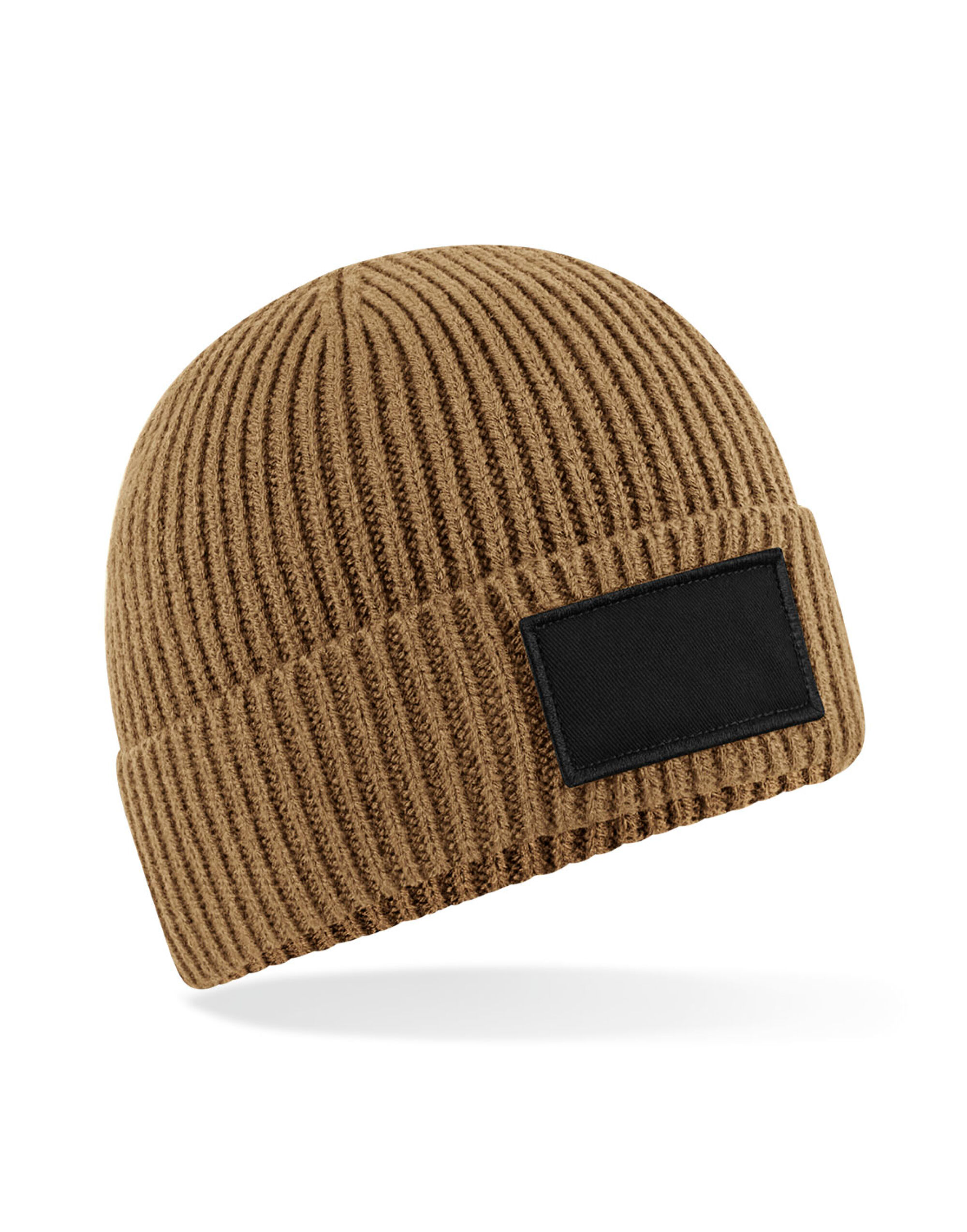 B442R Fashion Patch Beanie Biscuit/Black