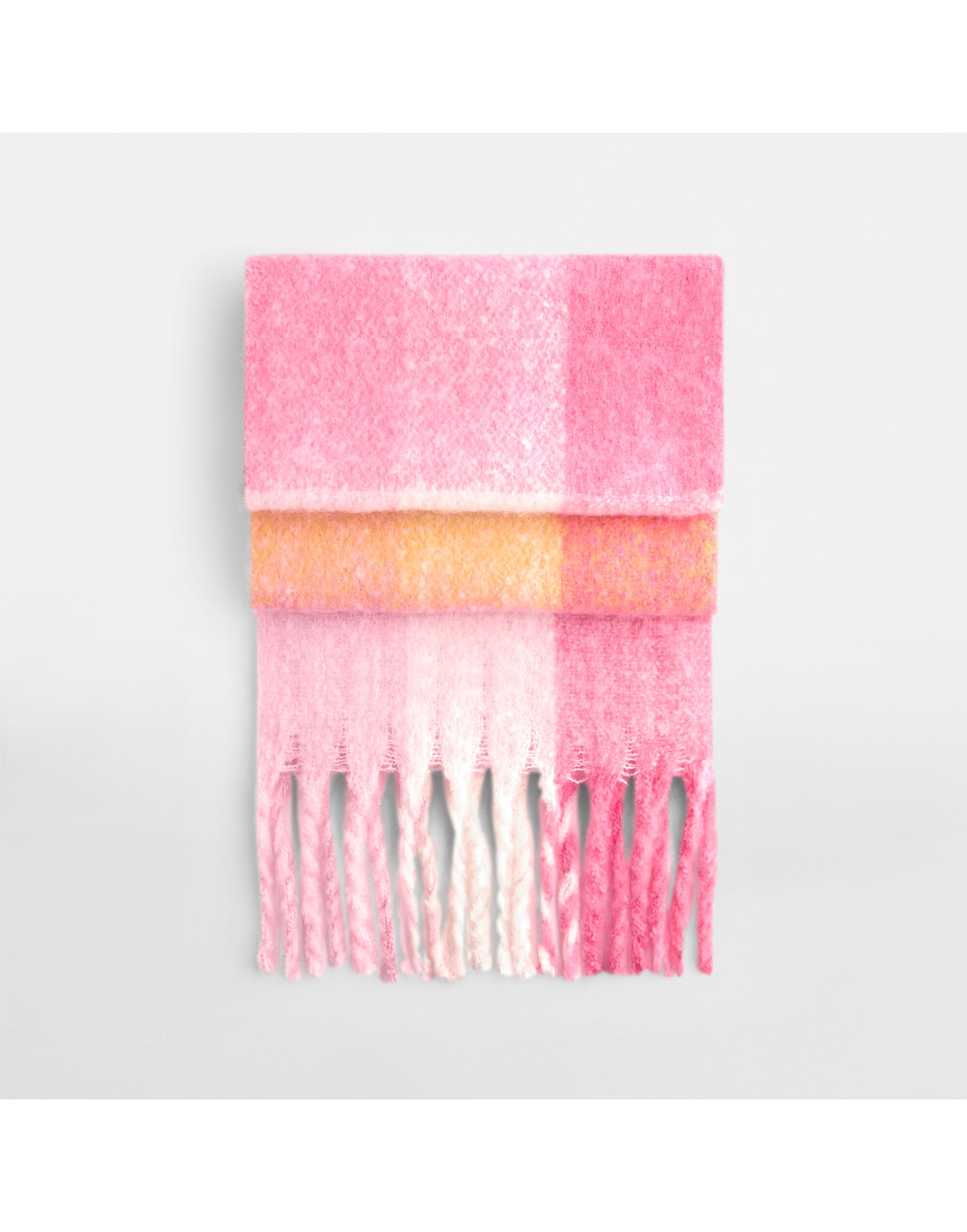 B494R Fluffy Check Scarf Pink Check