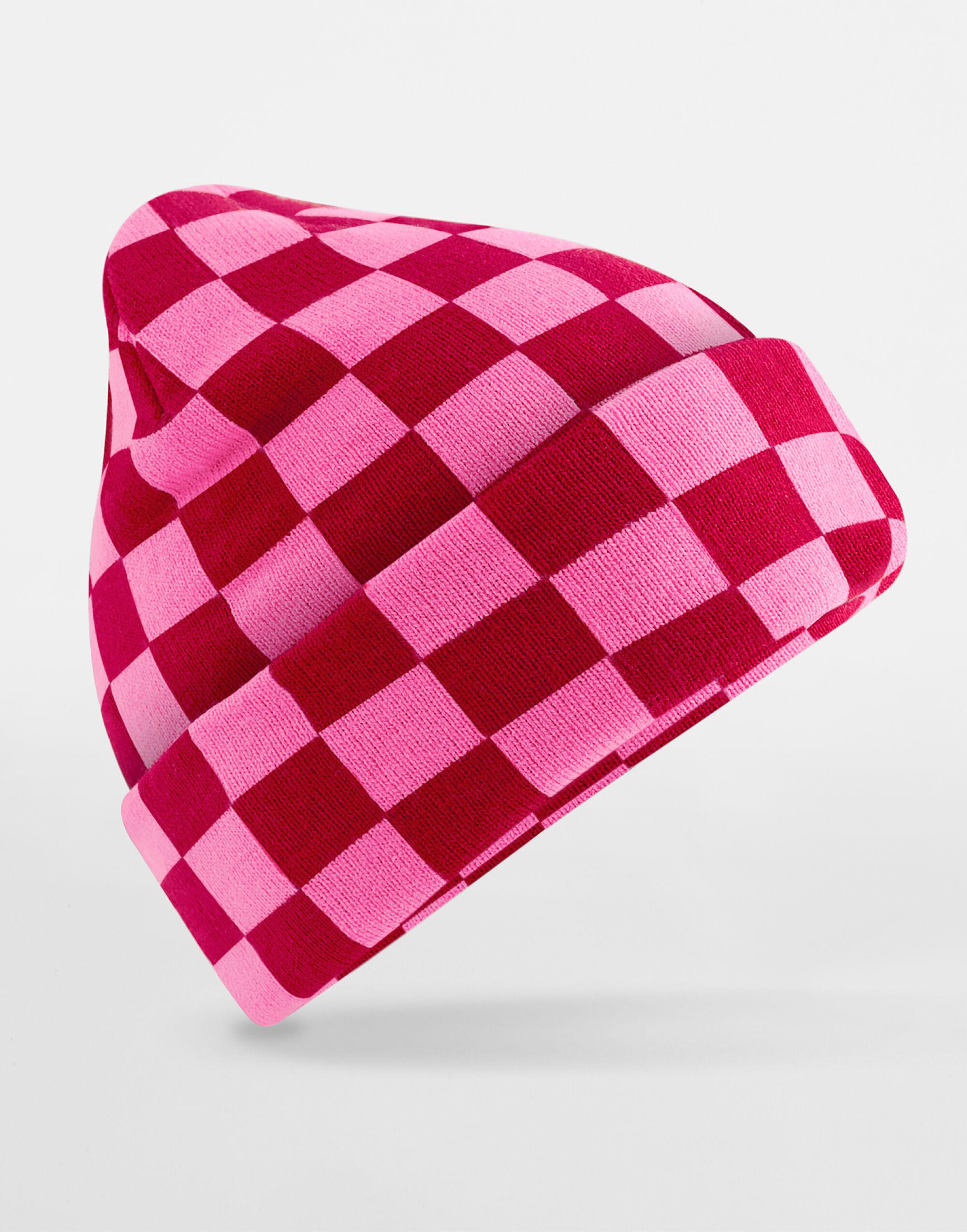 B531 Checkerboard Beanie Classic Red/True Pink