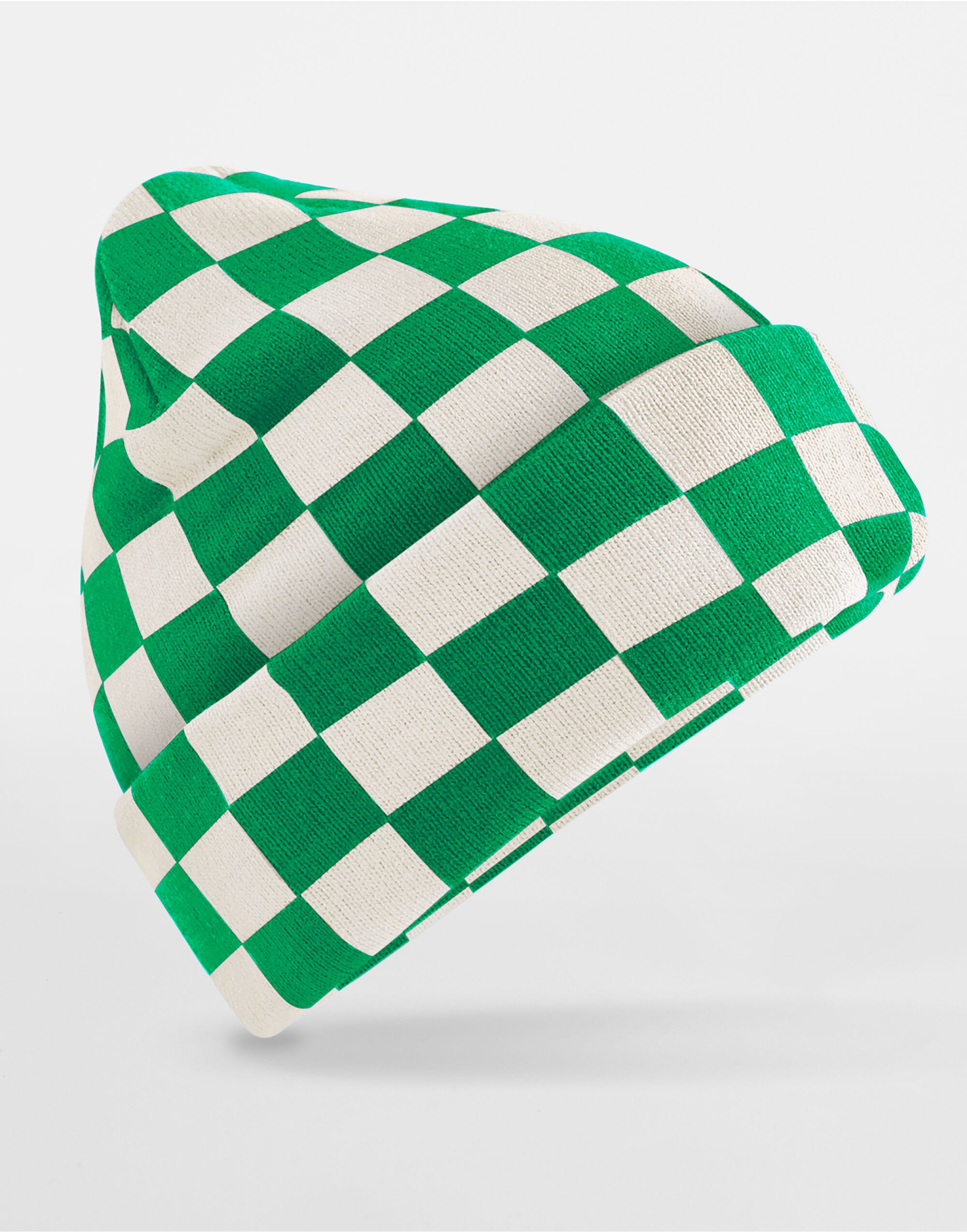 B531 Checkerboard Beanie Kelly Green/Off White