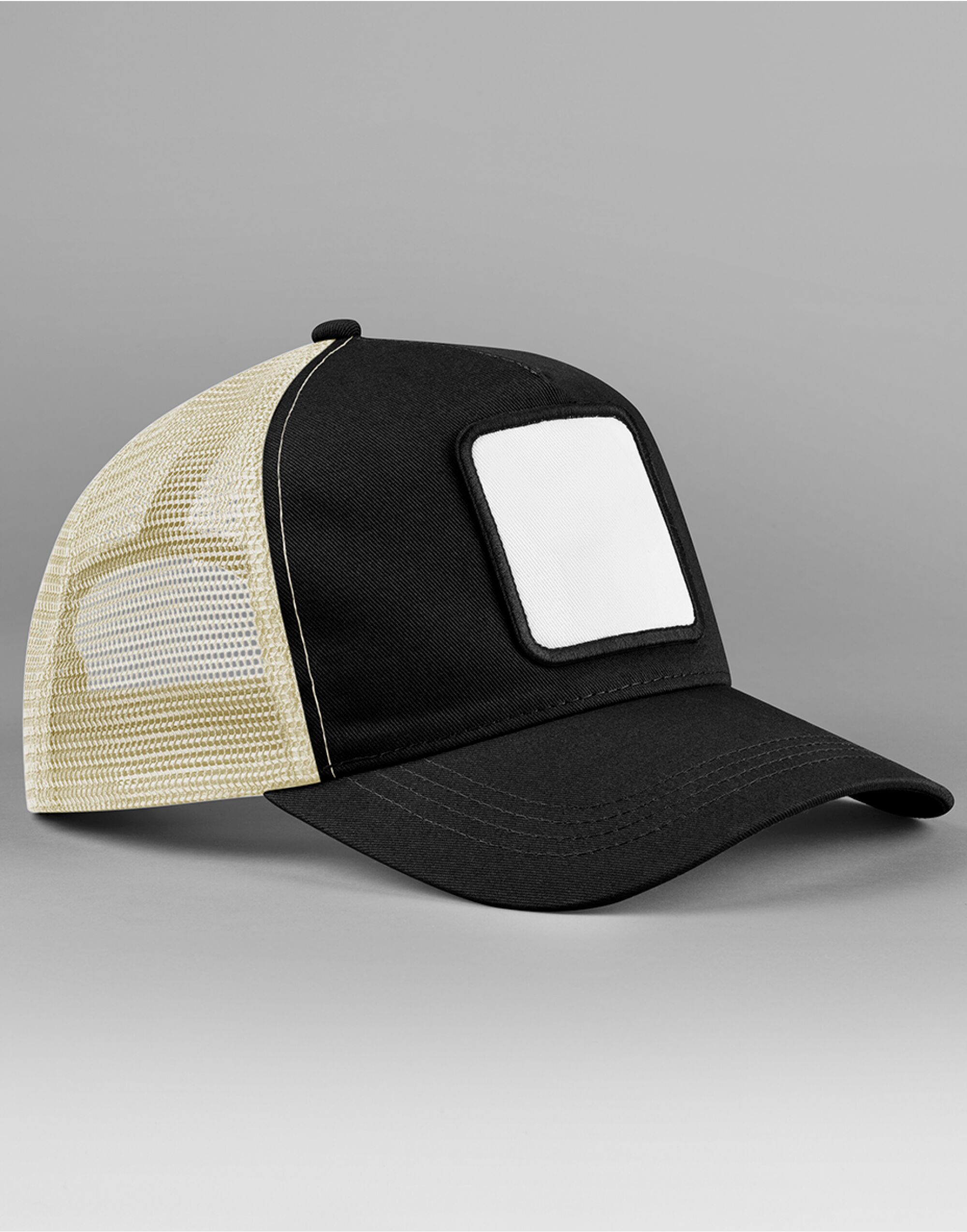 B636 Appliqué Patch 5 Panel Trucker Black/Stone
