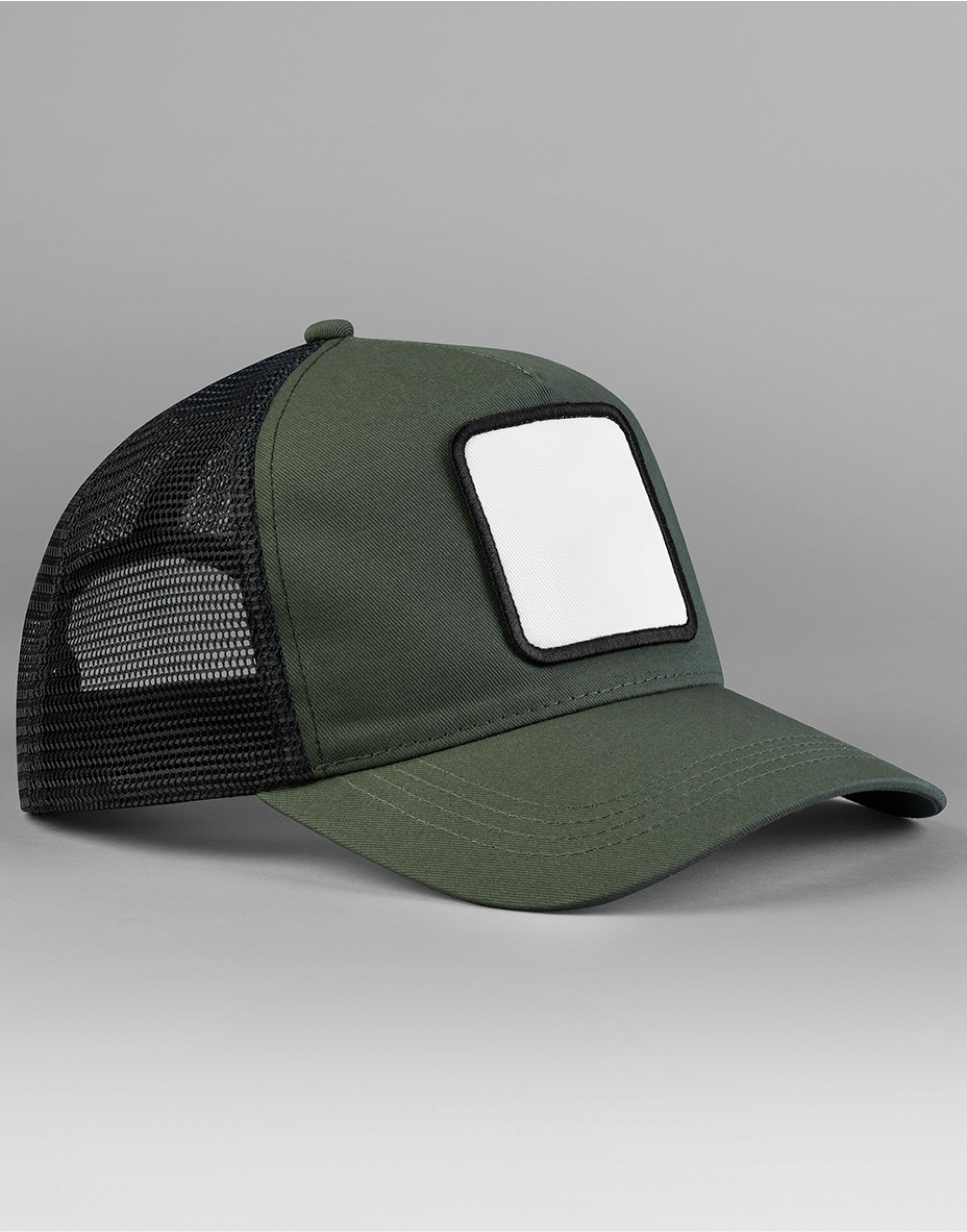 B636 Appliqué Patch 5 Panel Trucker Olive Green/Black