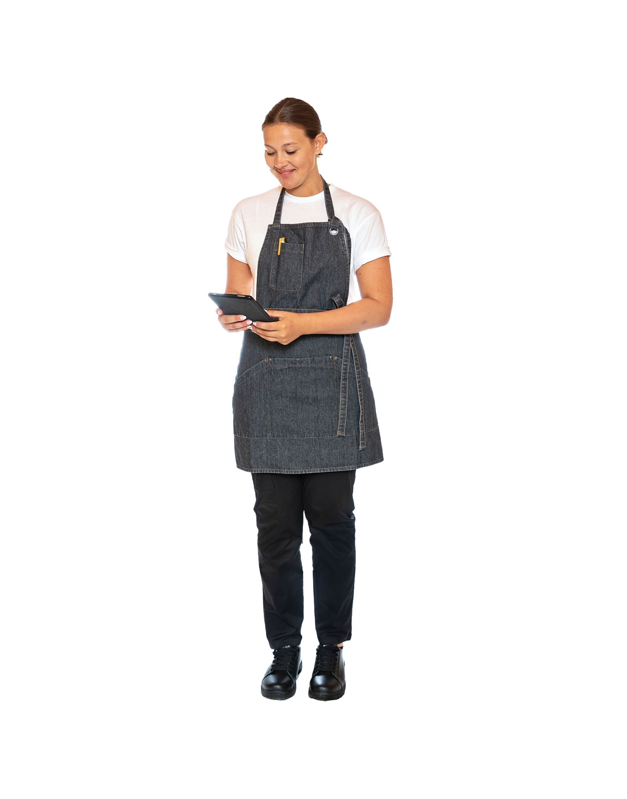DE116 Le Chef Prep Apron Grey Black Denim