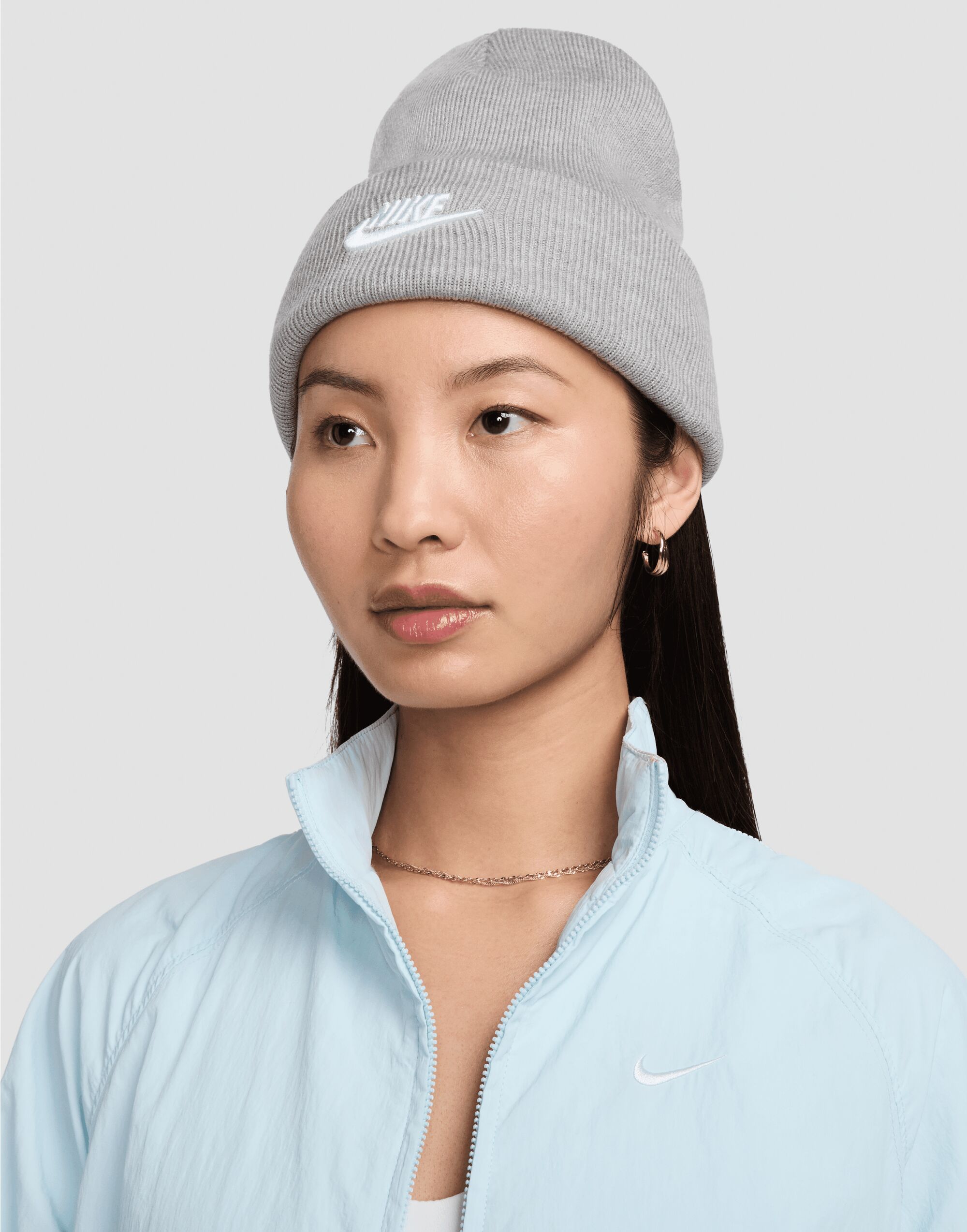 HF0186 Futura Peak Beanie Dark Grey Heather/White