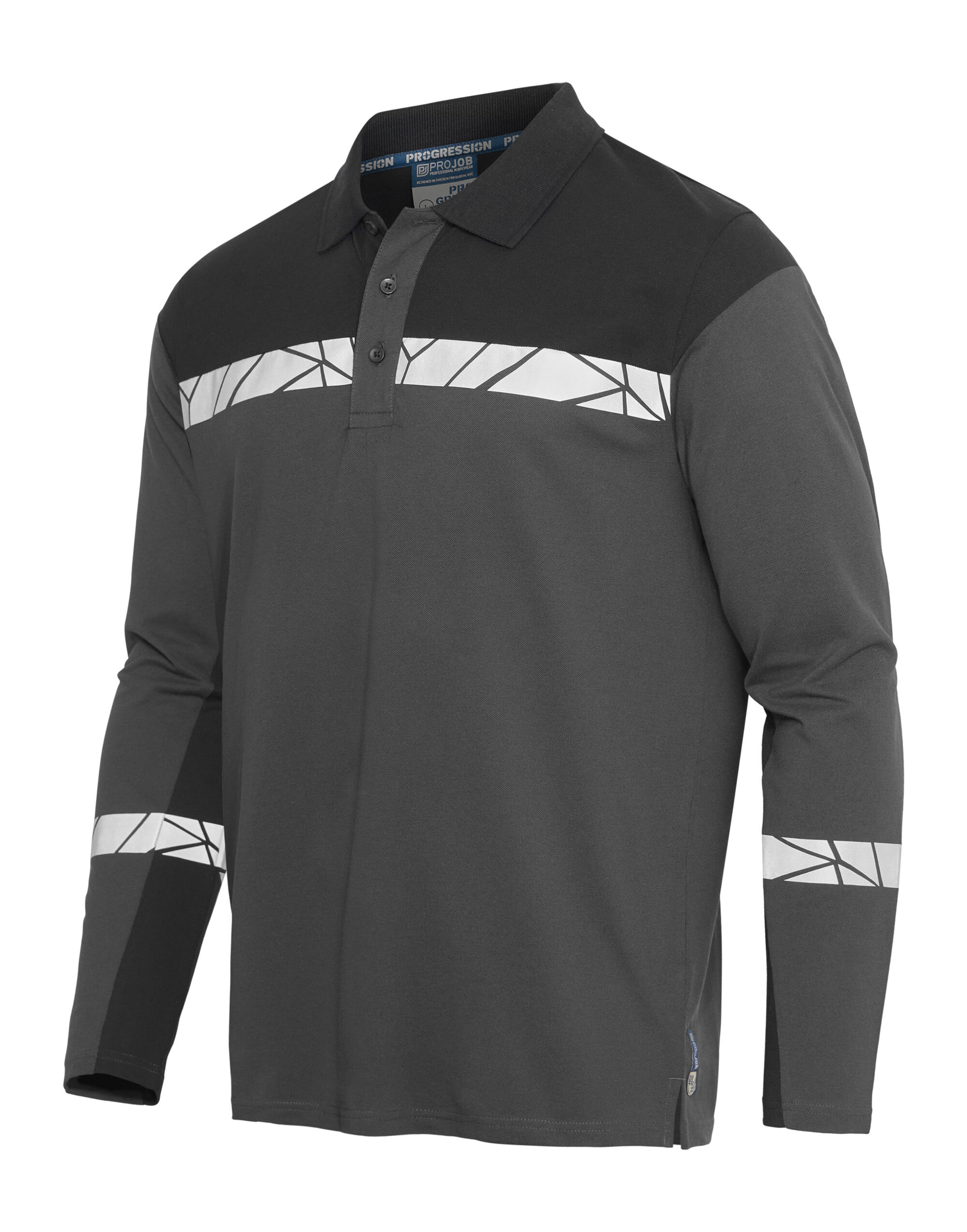 PJ647004 Progression 7004 Long Sleeve Pique Polo Grey/Black