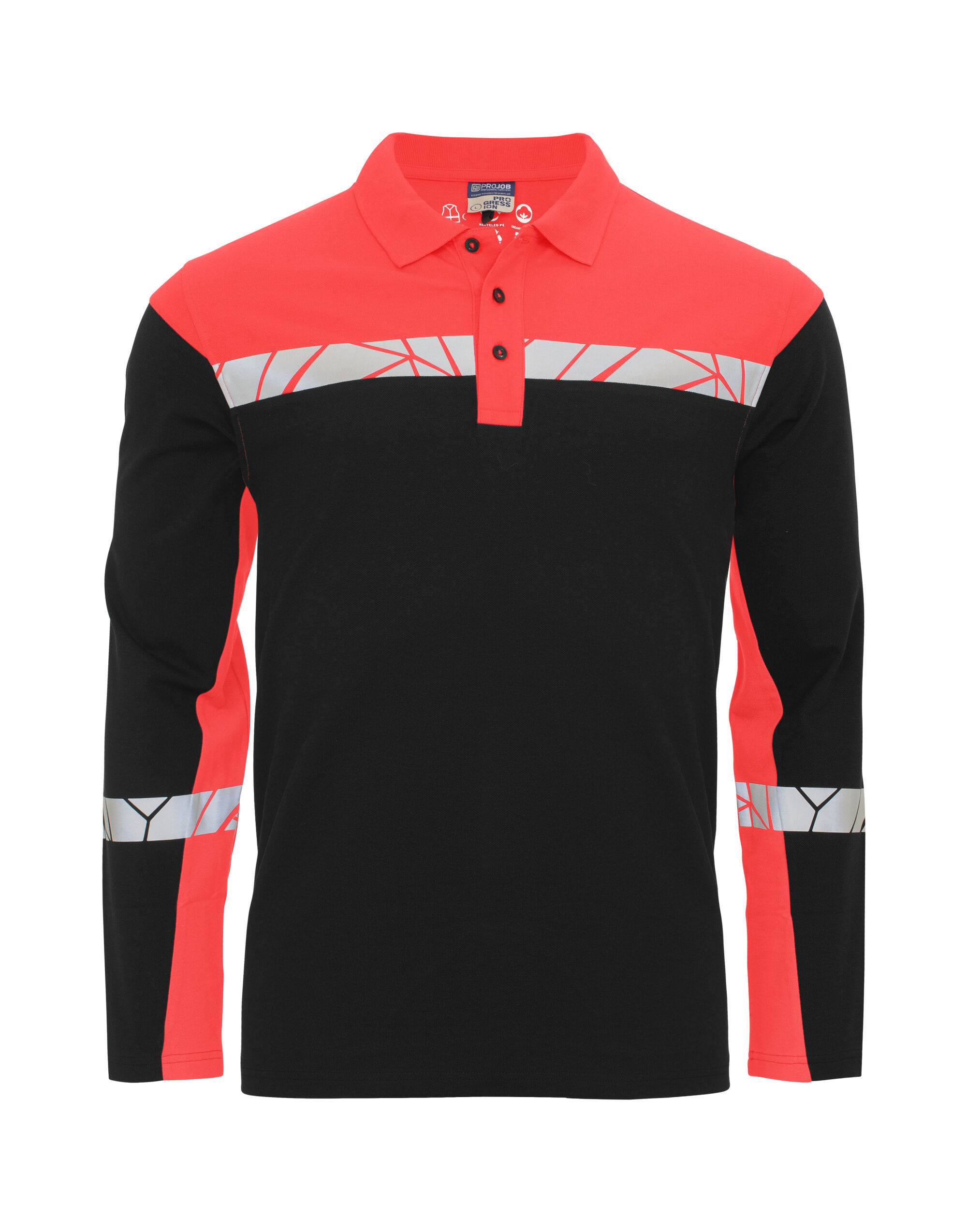 PJ647004 Progression 7004 Long Sleeve Pique Polo Black/Red